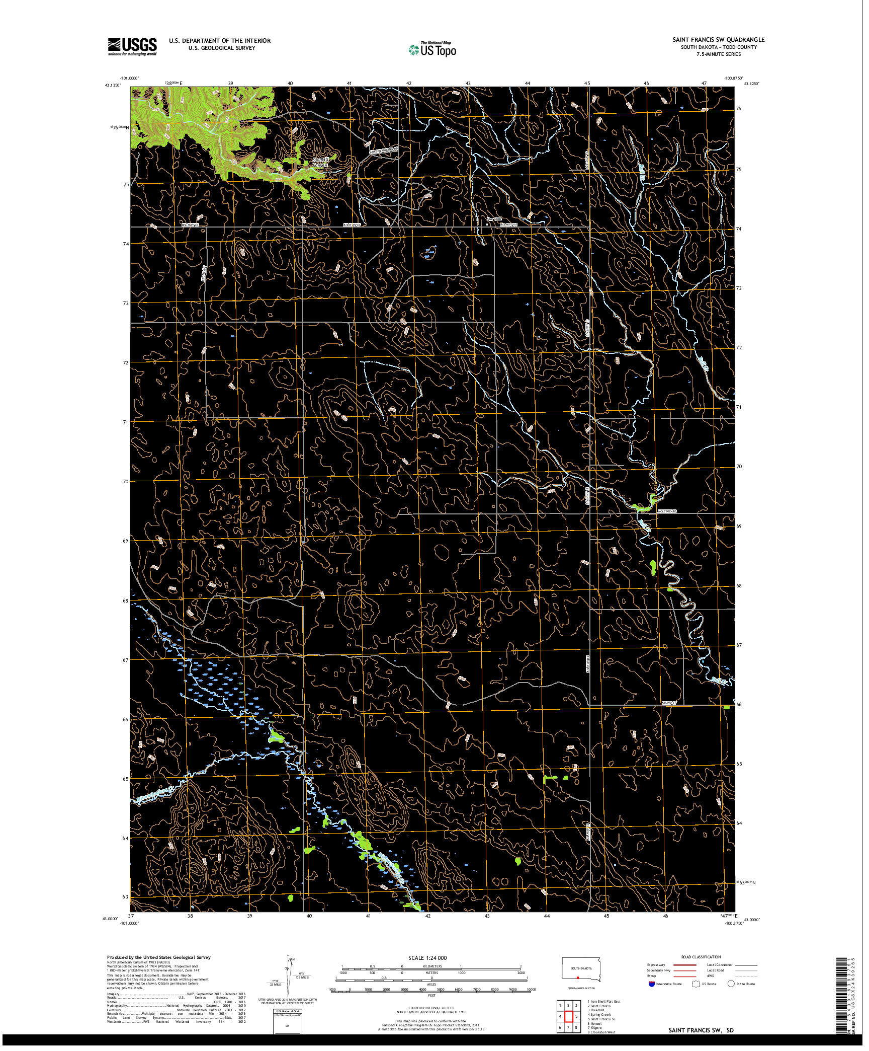 USGS US TOPO 7.5-MINUTE MAP FOR SAINT FRANCIS SW, SD 2017
