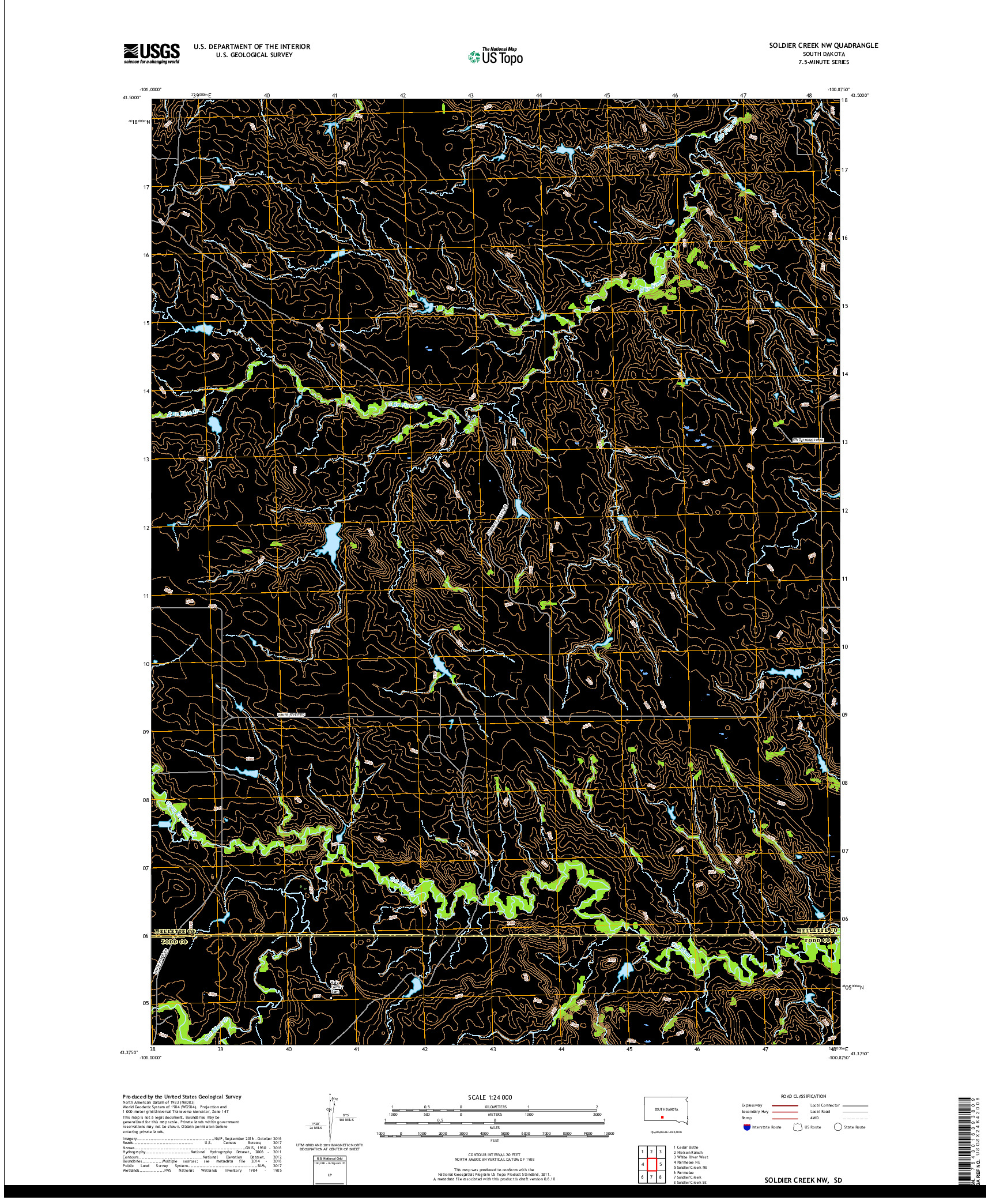 USGS US TOPO 7.5-MINUTE MAP FOR SOLDIER CREEK NW, SD 2017