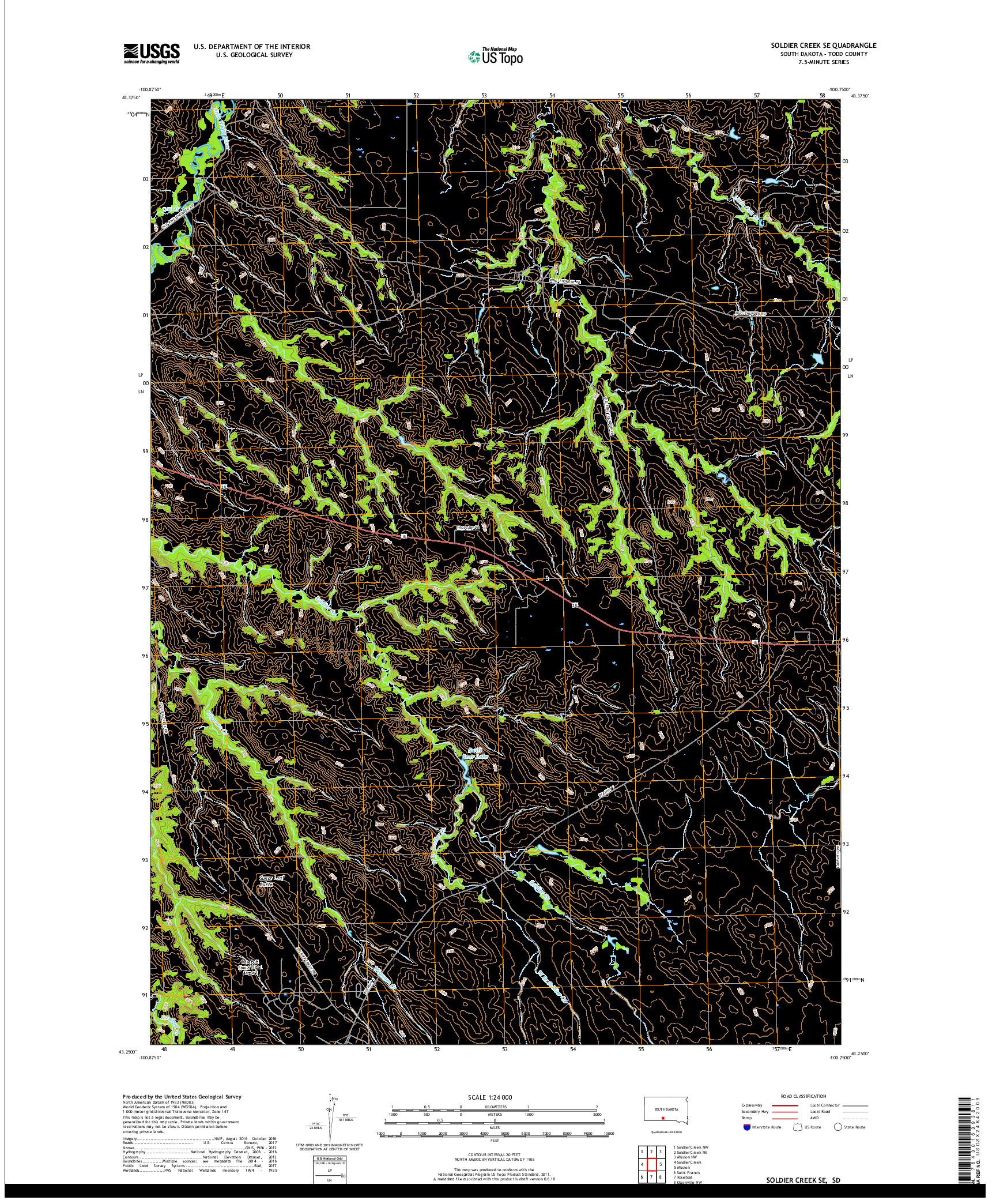 USGS US TOPO 7.5-MINUTE MAP FOR SOLDIER CREEK SE, SD 2017