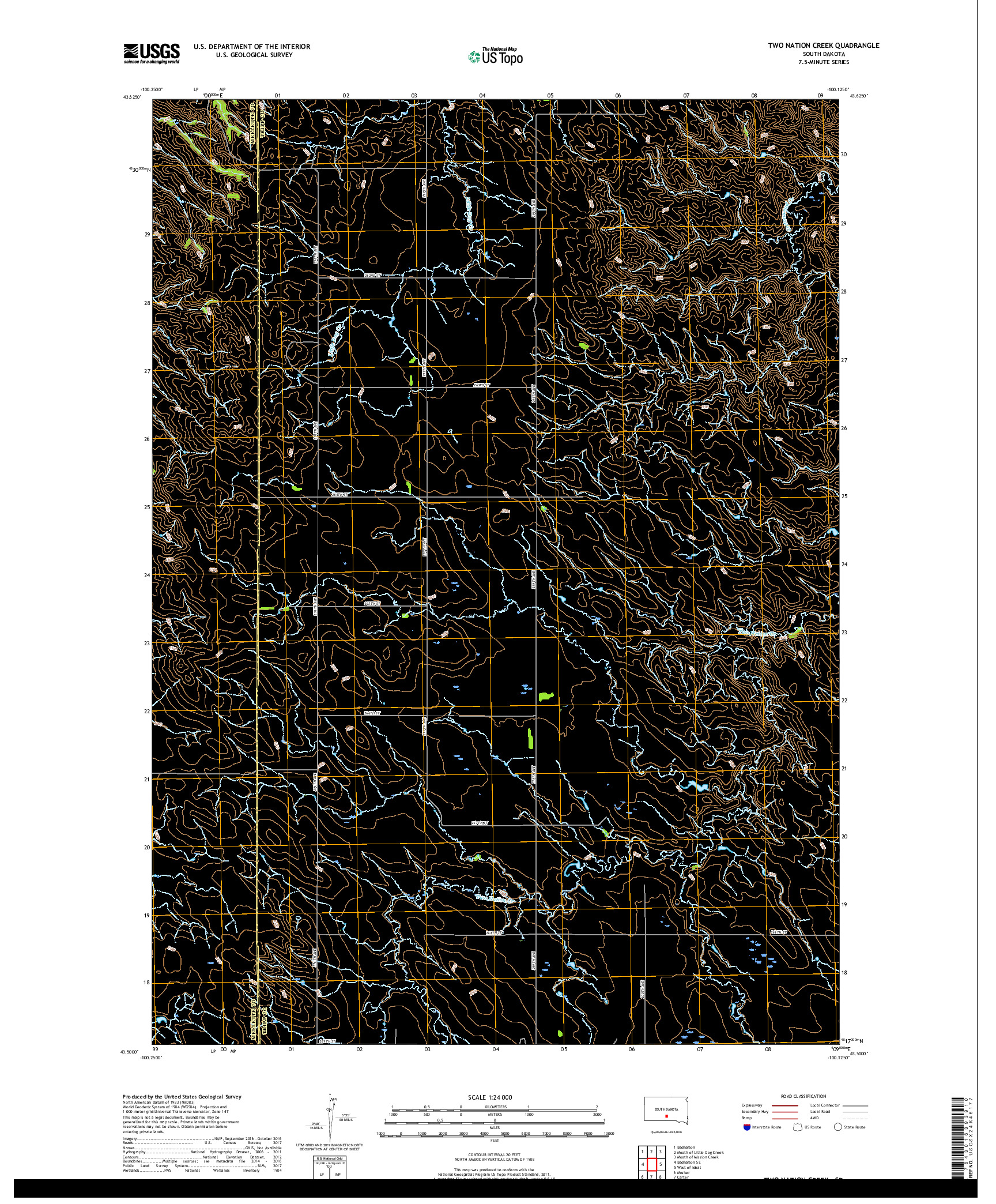 USGS US TOPO 7.5-MINUTE MAP FOR TWO NATION CREEK, SD 2017