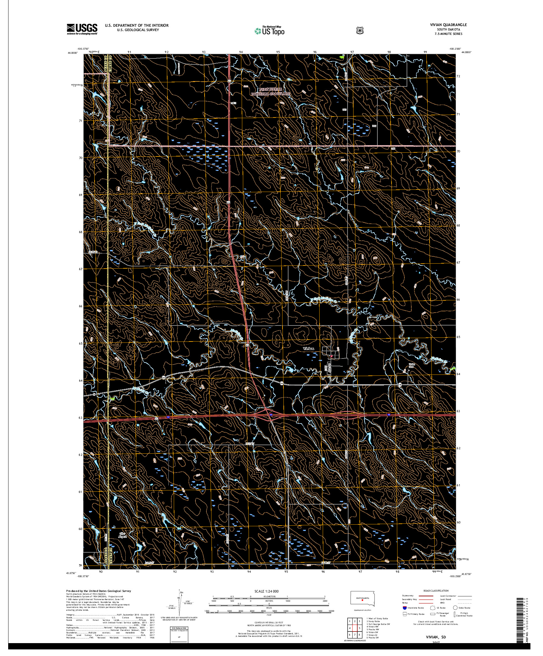 USGS US TOPO 7.5-MINUTE MAP FOR VIVIAN, SD 2017