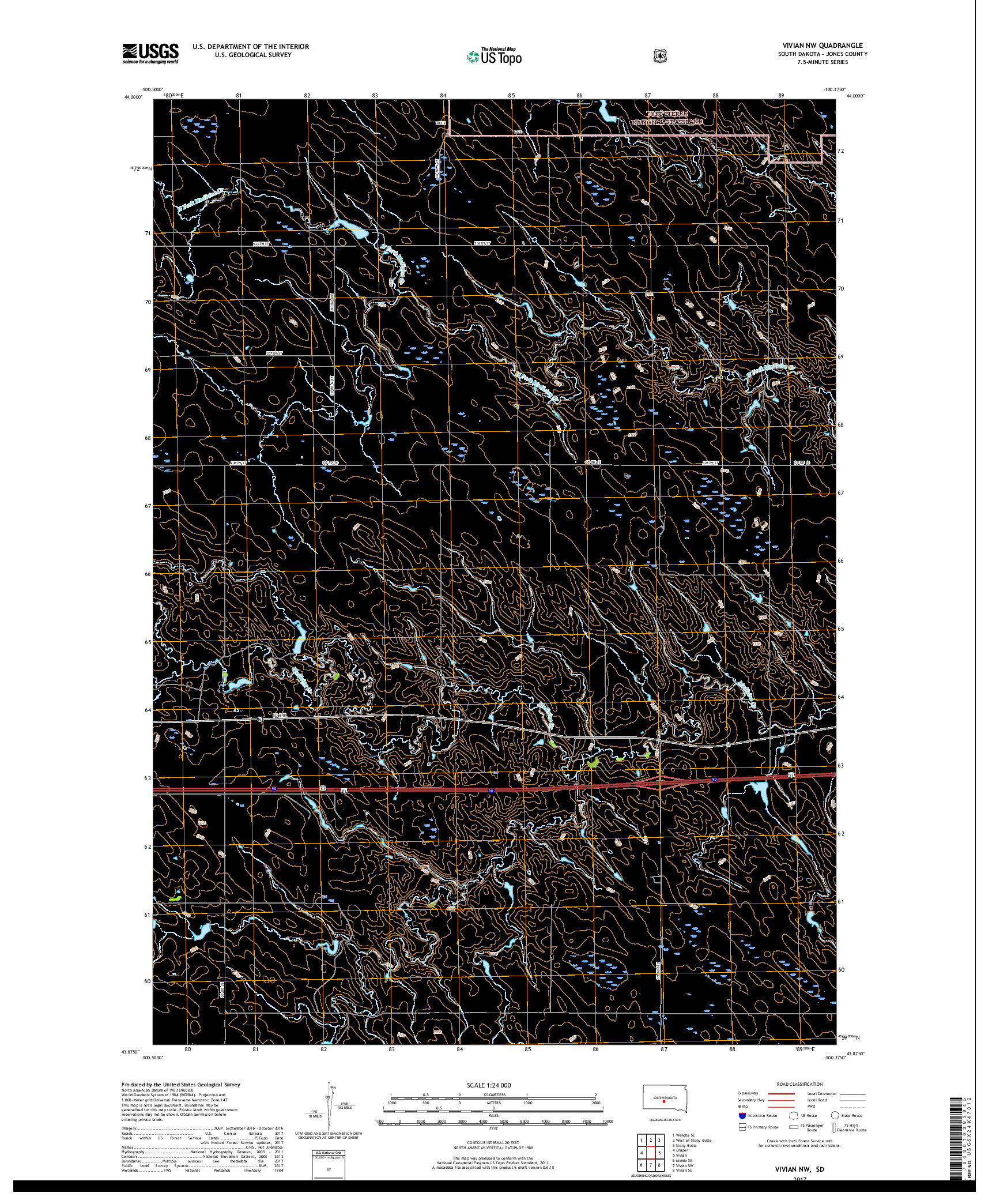 USGS US TOPO 7.5-MINUTE MAP FOR VIVIAN NW, SD 2017