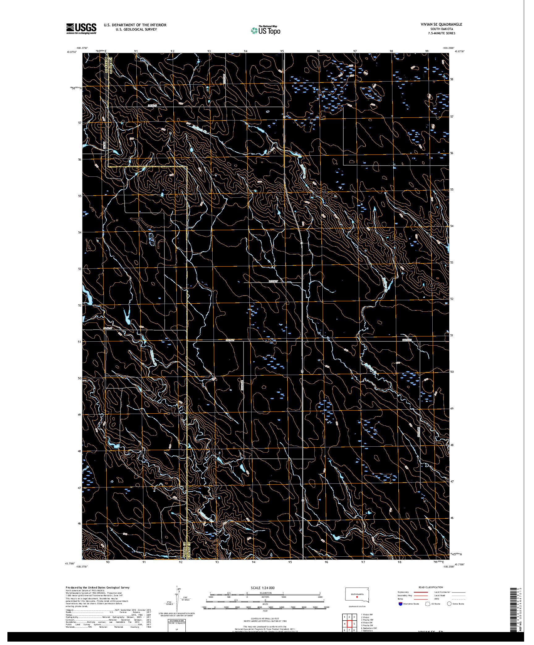 USGS US TOPO 7.5-MINUTE MAP FOR VIVIAN SE, SD 2017