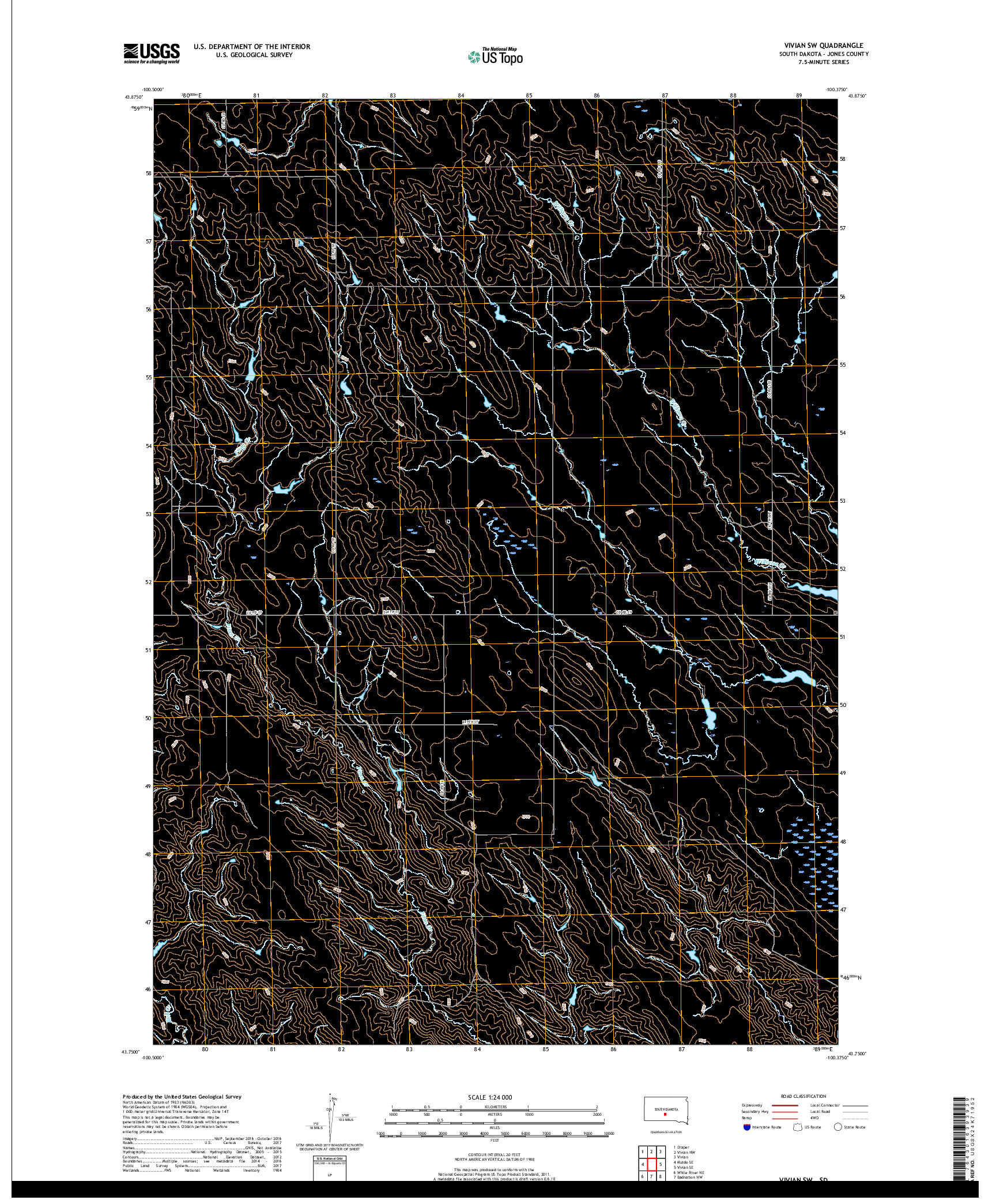 USGS US TOPO 7.5-MINUTE MAP FOR VIVIAN SW, SD 2017