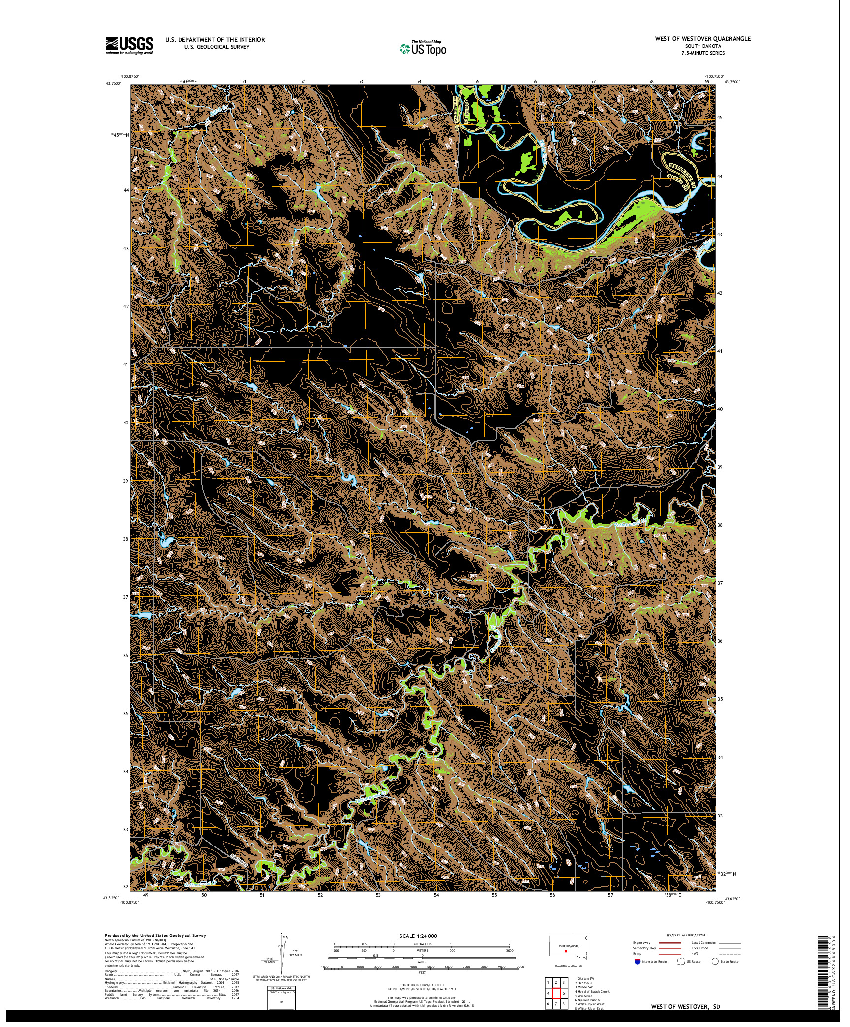 USGS US TOPO 7.5-MINUTE MAP FOR WEST OF WESTOVER, SD 2017