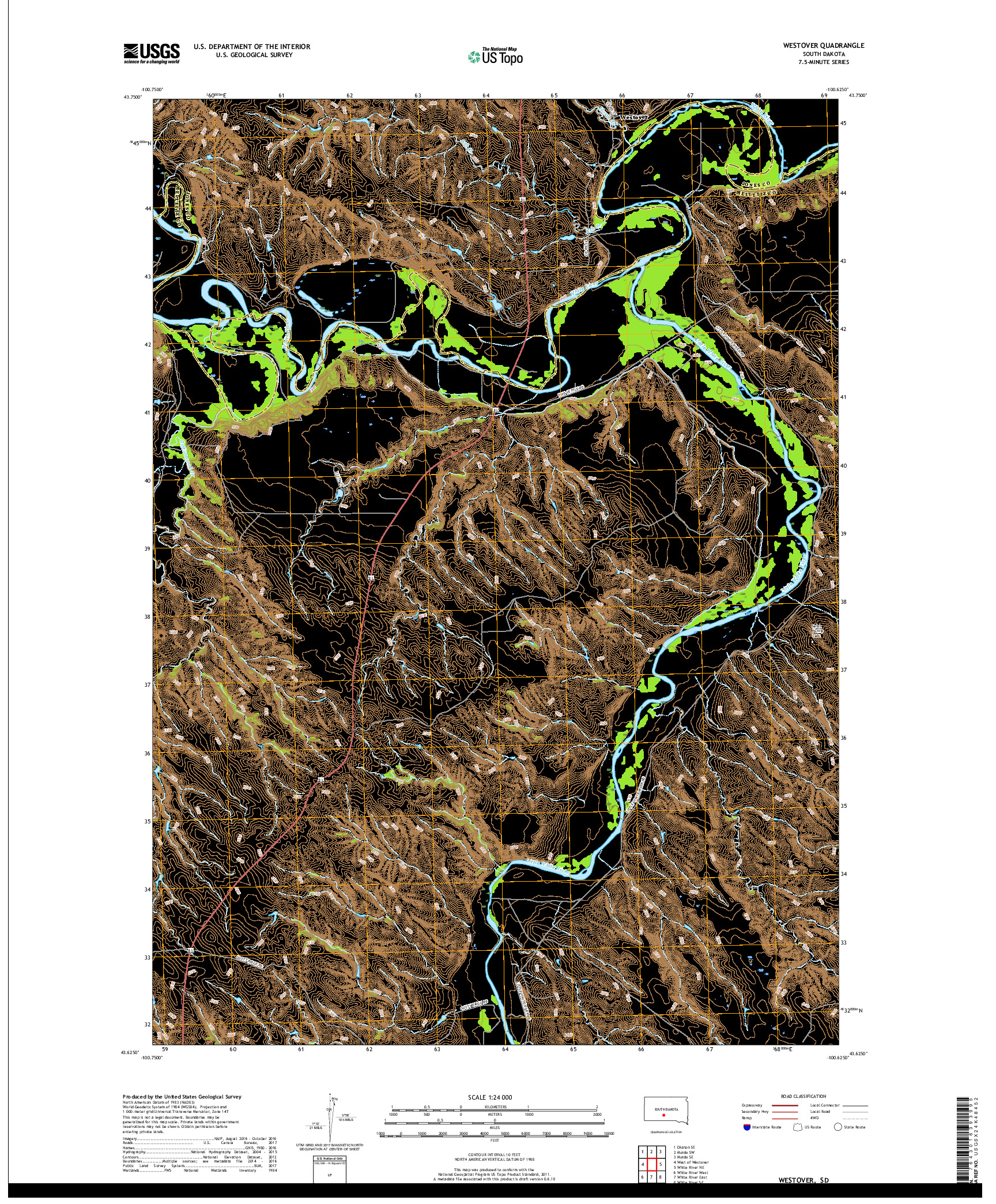 USGS US TOPO 7.5-MINUTE MAP FOR WESTOVER, SD 2017