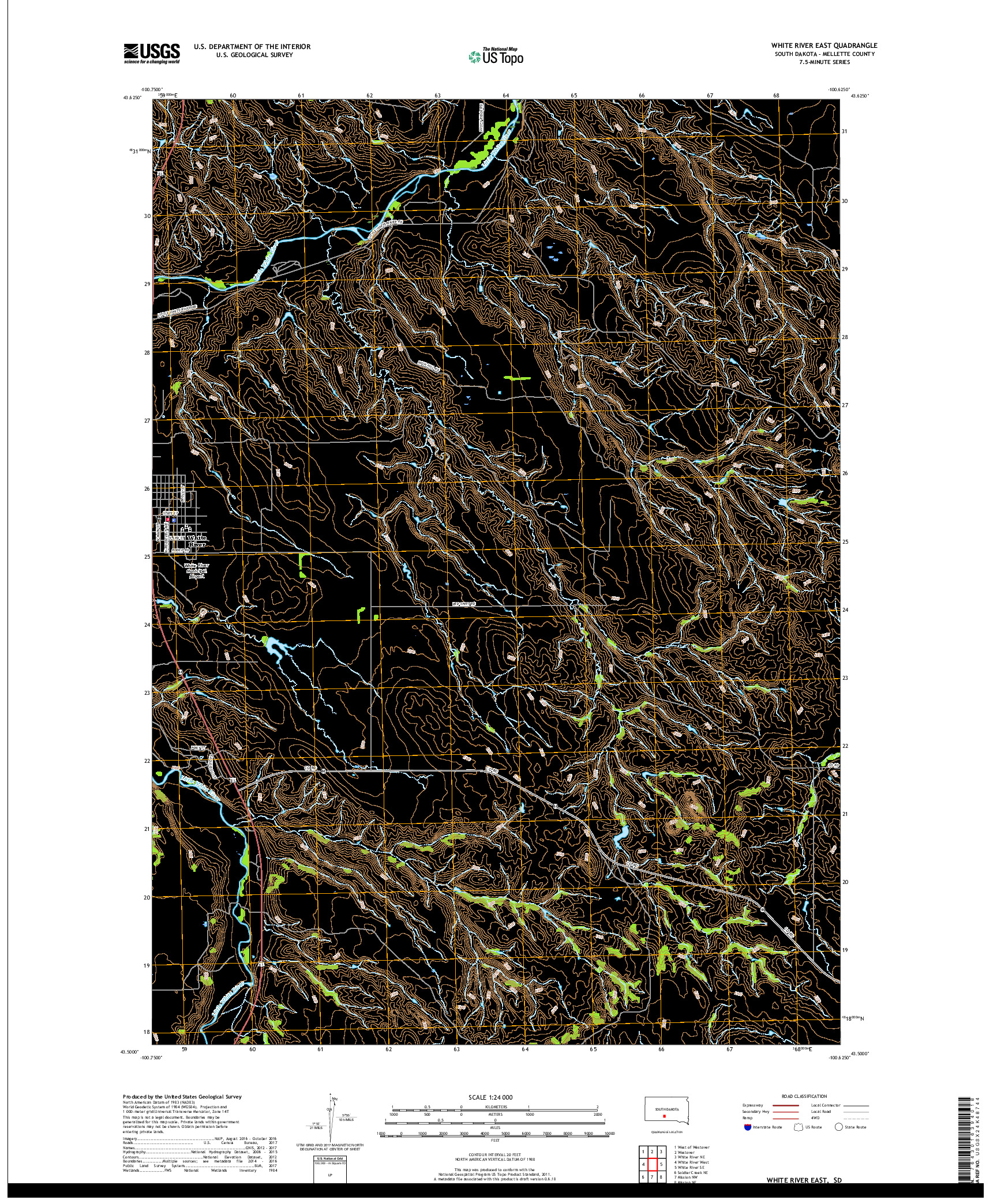 USGS US TOPO 7.5-MINUTE MAP FOR WHITE RIVER EAST, SD 2017