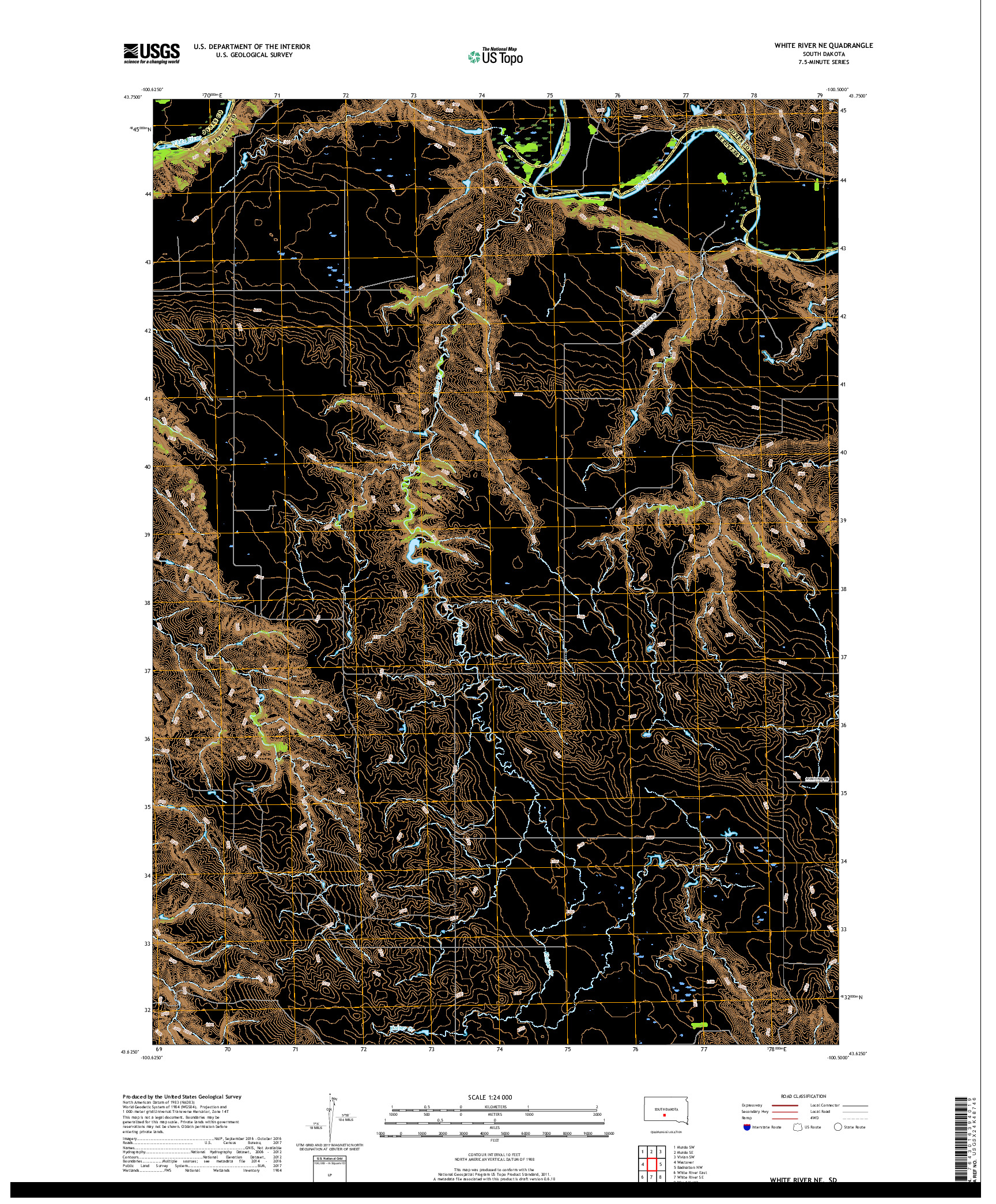 USGS US TOPO 7.5-MINUTE MAP FOR WHITE RIVER NE, SD 2017