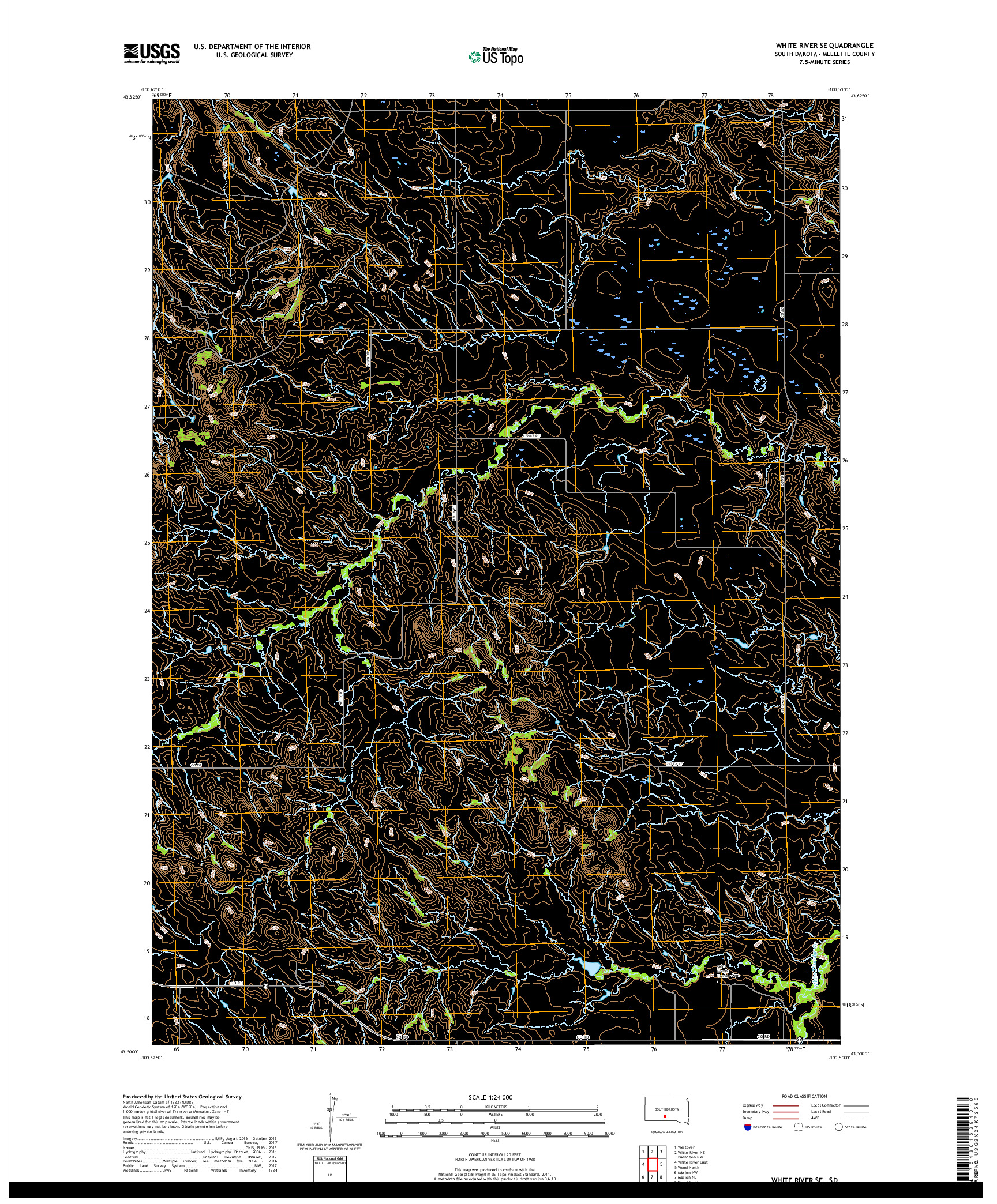 USGS US TOPO 7.5-MINUTE MAP FOR WHITE RIVER SE, SD 2017