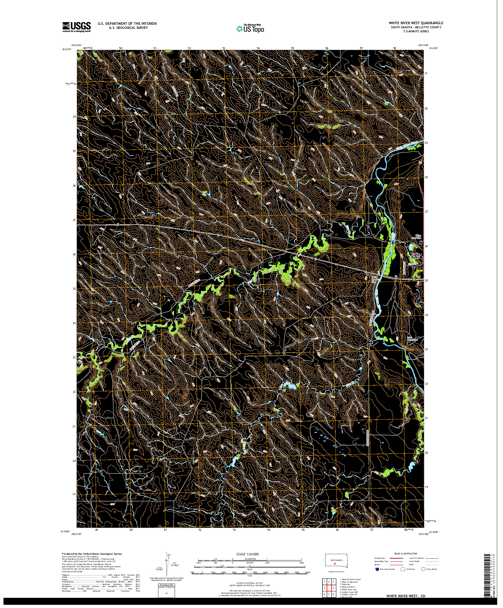 USGS US TOPO 7.5-MINUTE MAP FOR WHITE RIVER WEST, SD 2017