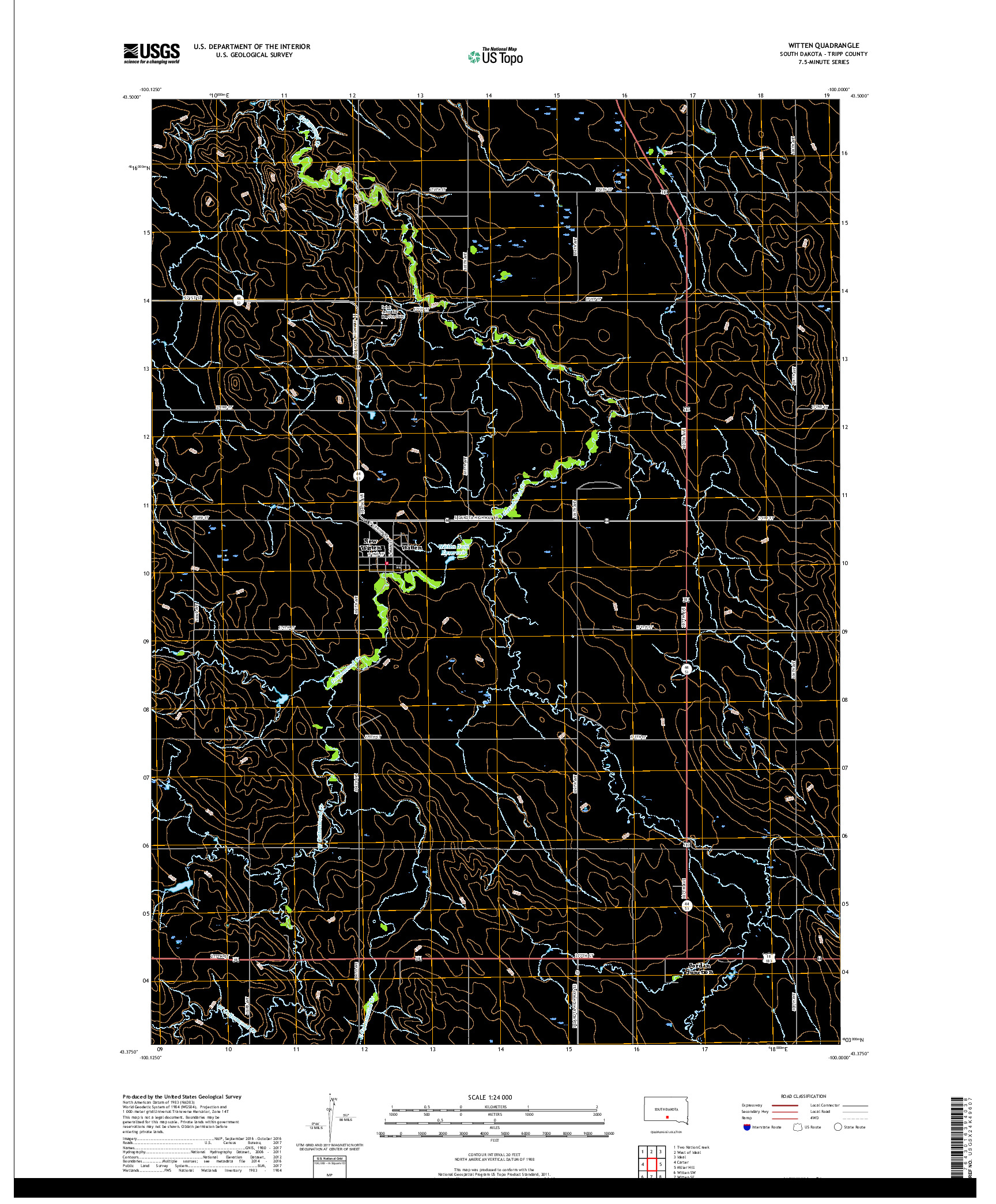 USGS US TOPO 7.5-MINUTE MAP FOR WITTEN, SD 2017