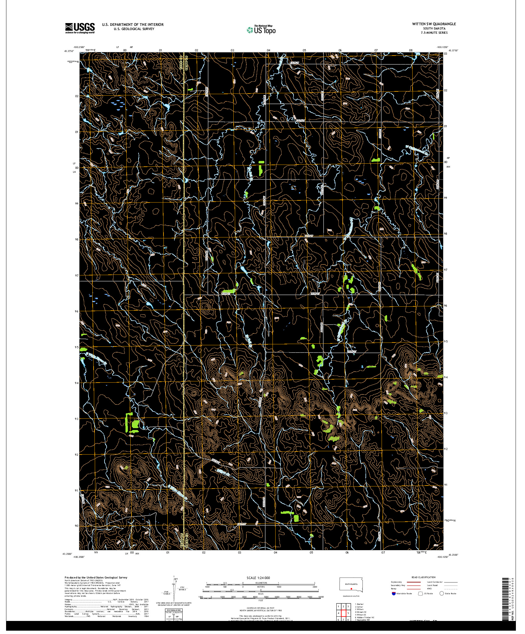 USGS US TOPO 7.5-MINUTE MAP FOR WITTEN SW, SD 2017