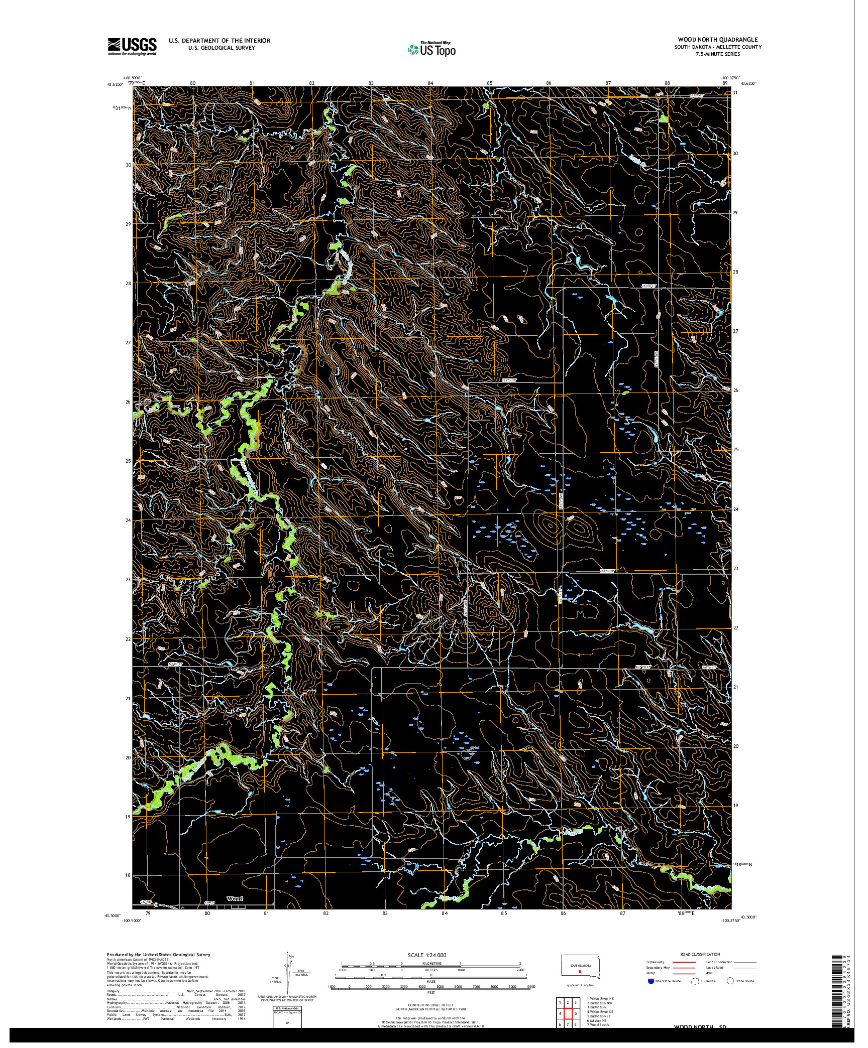 USGS US TOPO 7.5-MINUTE MAP FOR WOOD NORTH, SD 2017