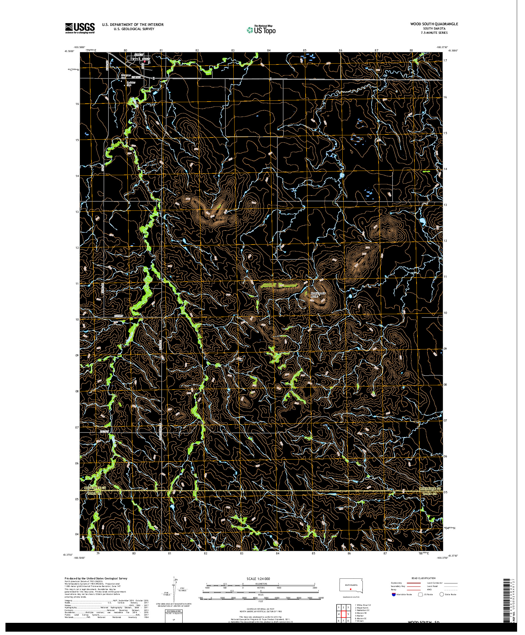 USGS US TOPO 7.5-MINUTE MAP FOR WOOD SOUTH, SD 2017