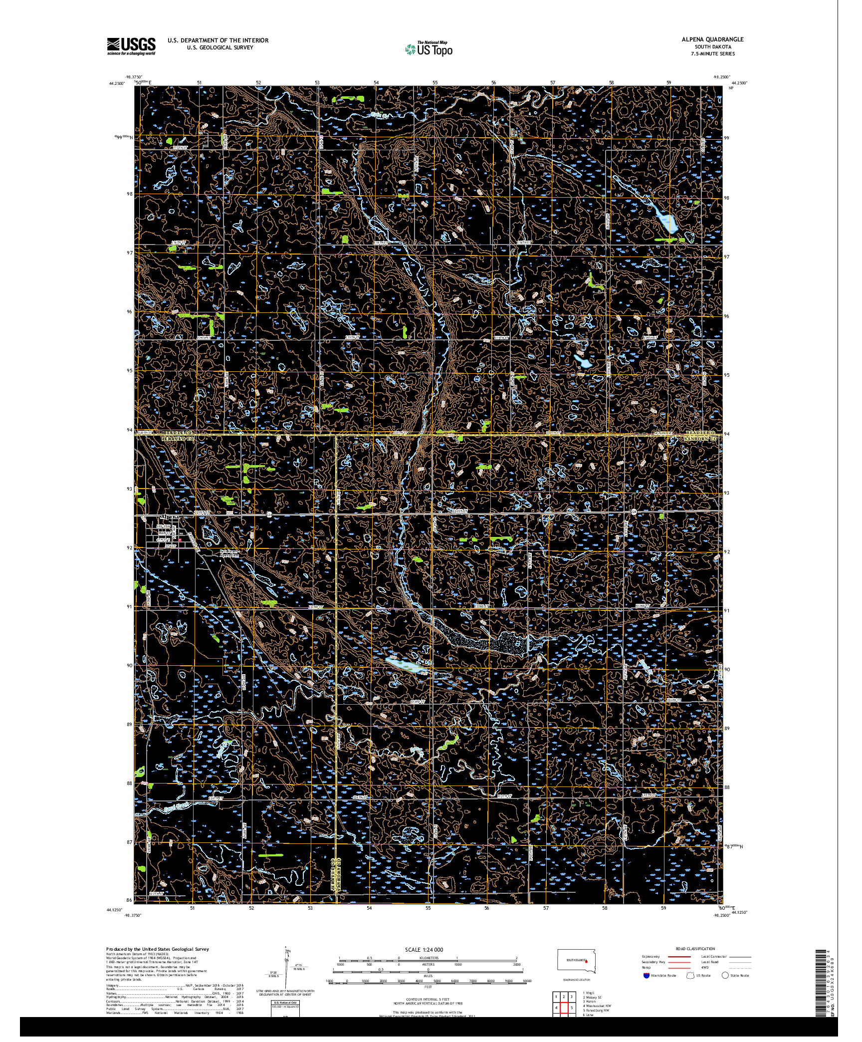 USGS US TOPO 7.5-MINUTE MAP FOR ALPENA, SD 2017