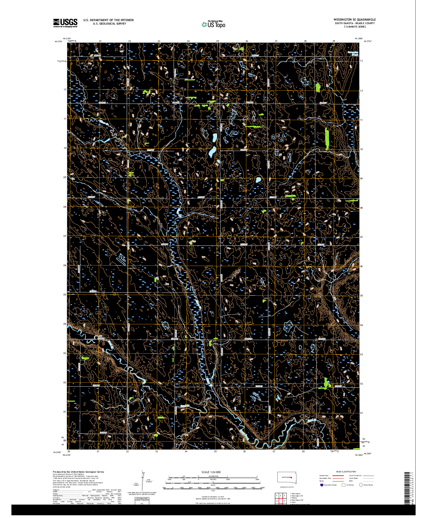 USGS US TOPO 7.5-MINUTE MAP FOR WESSINGTON SE, SD 2017