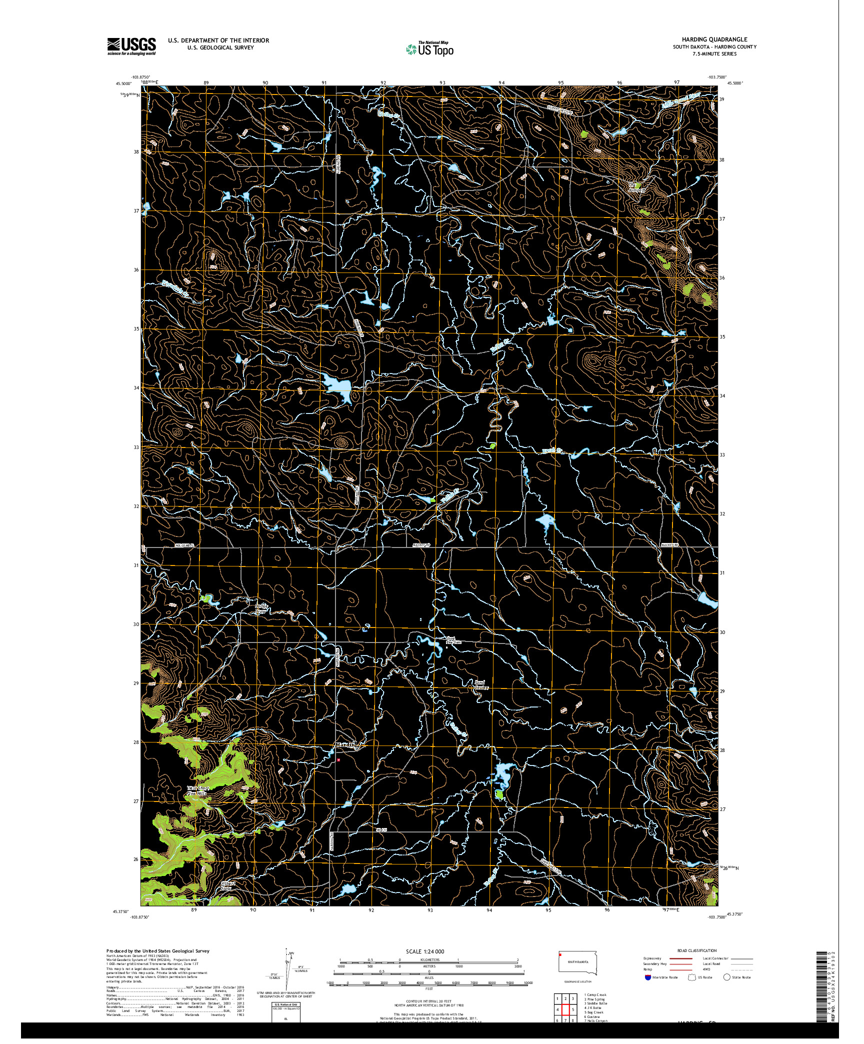 USGS US TOPO 7.5-MINUTE MAP FOR HARDING, SD 2017