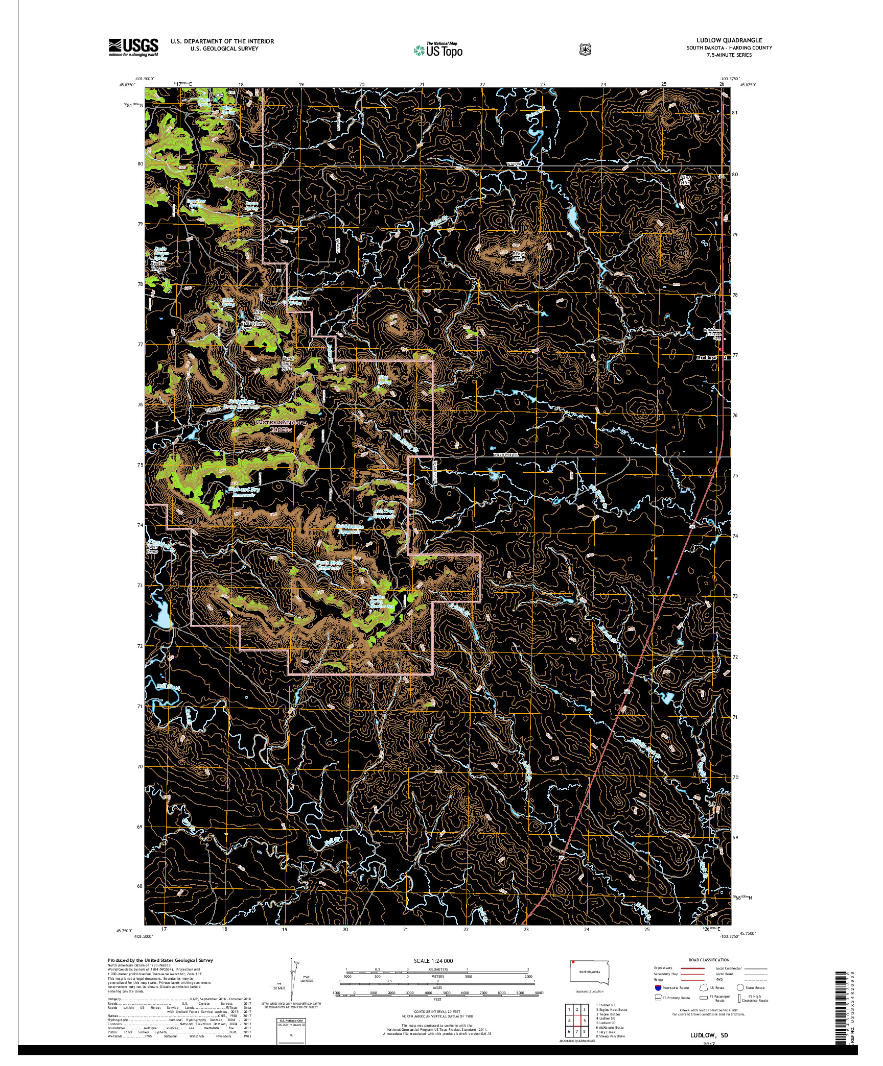 USGS US TOPO 7.5-MINUTE MAP FOR LUDLOW, SD 2017