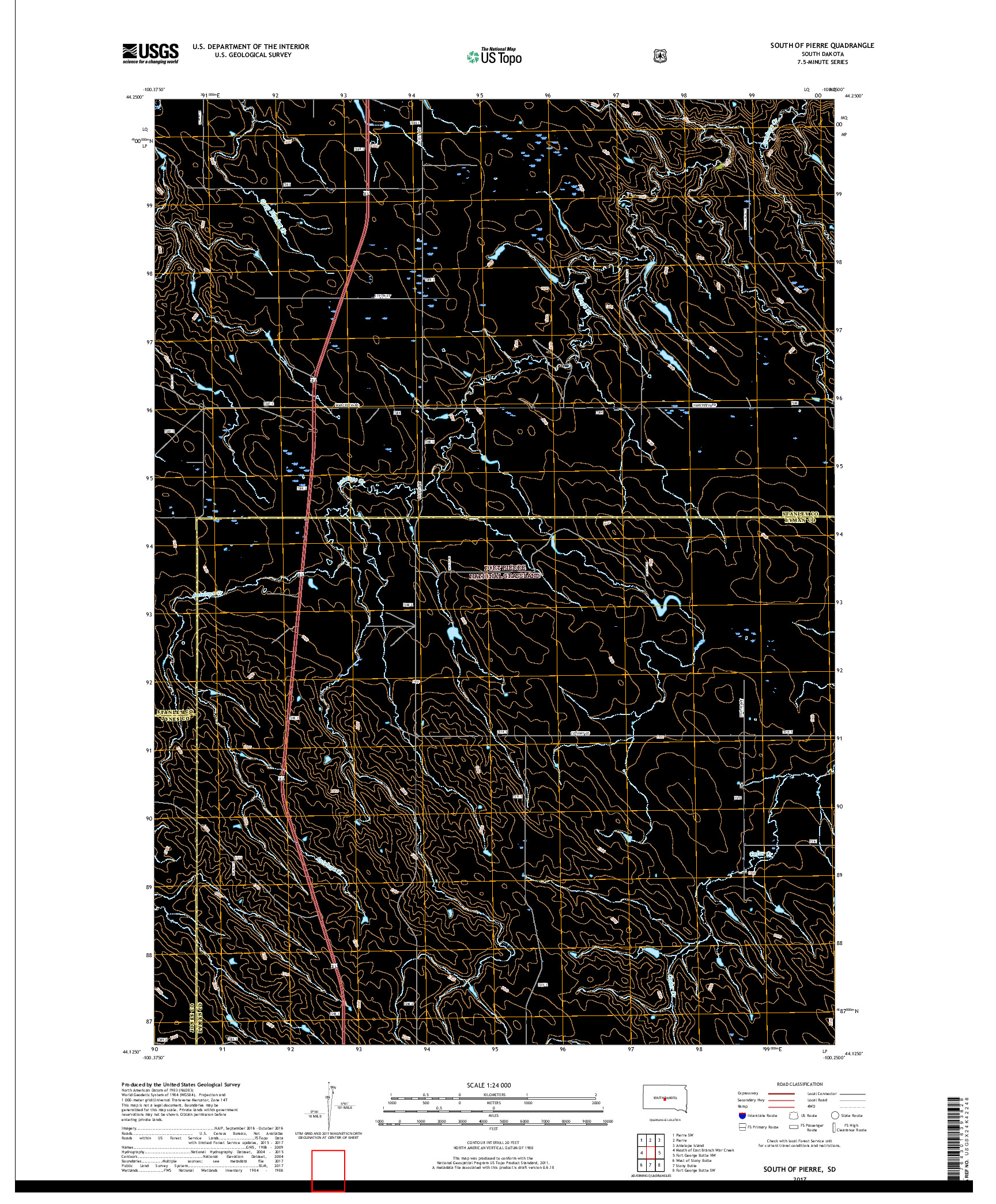 USGS US TOPO 7.5-MINUTE MAP FOR SOUTH OF PIERRE, SD 2017