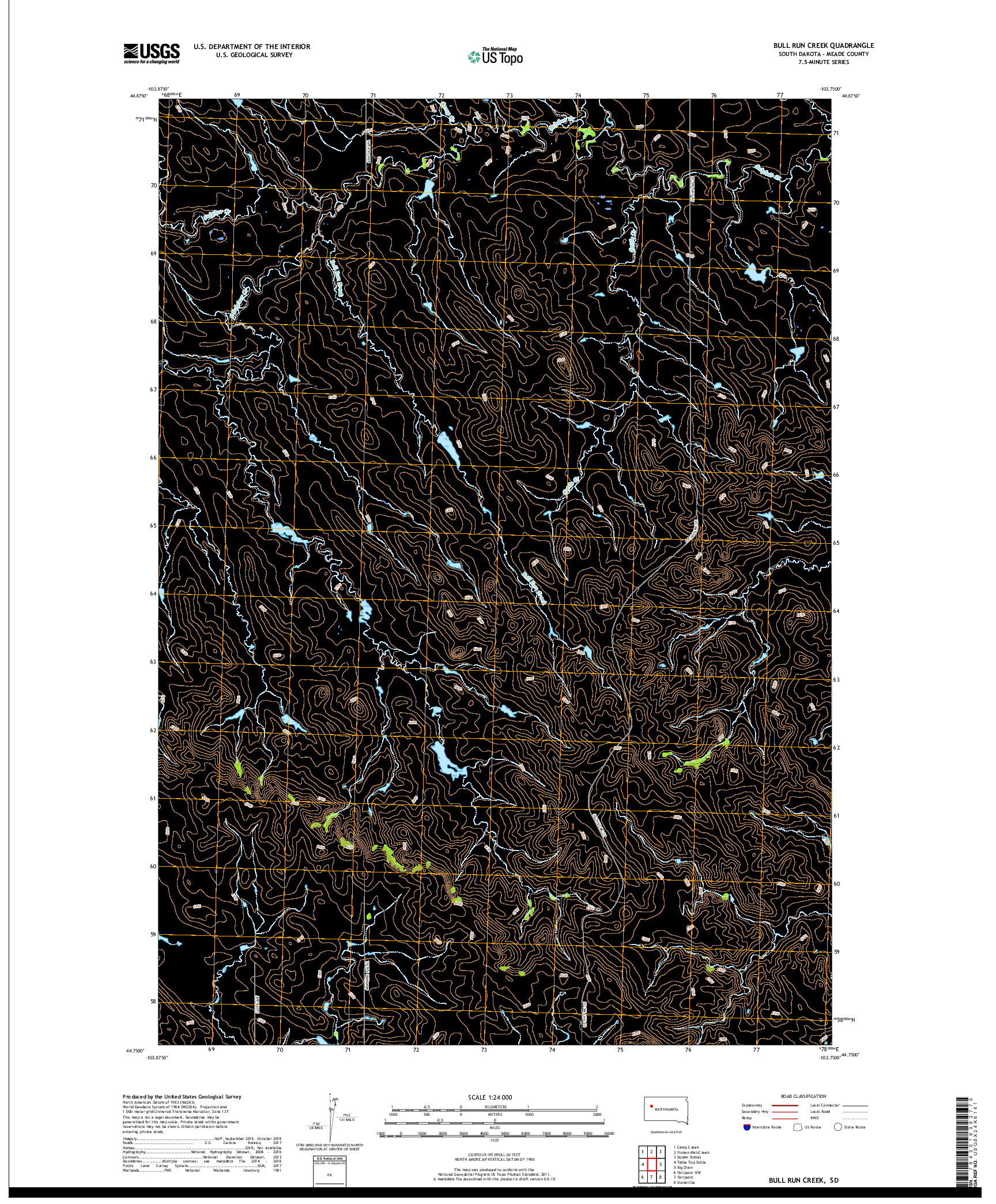 USGS US TOPO 7.5-MINUTE MAP FOR BULL RUN CREEK, SD 2017