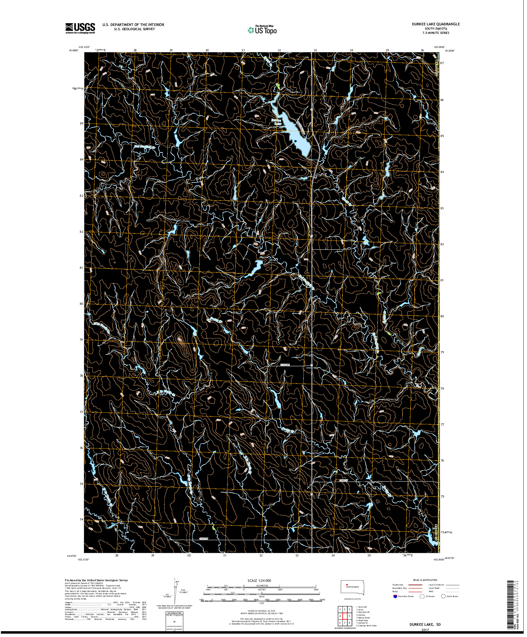 USGS US TOPO 7.5-MINUTE MAP FOR DURKEE LAKE, SD 2017