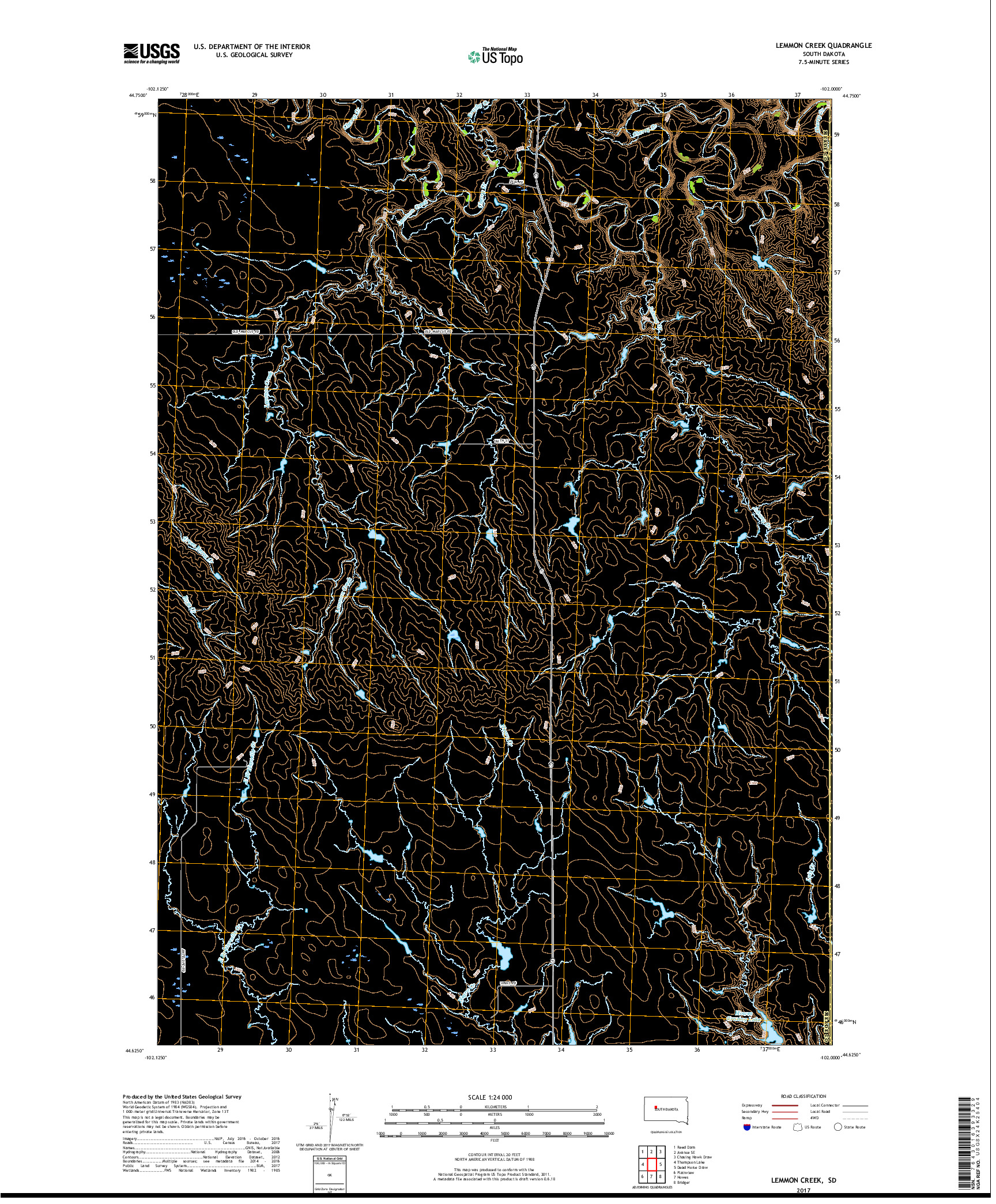 USGS US TOPO 7.5-MINUTE MAP FOR LEMMON CREEK, SD 2017