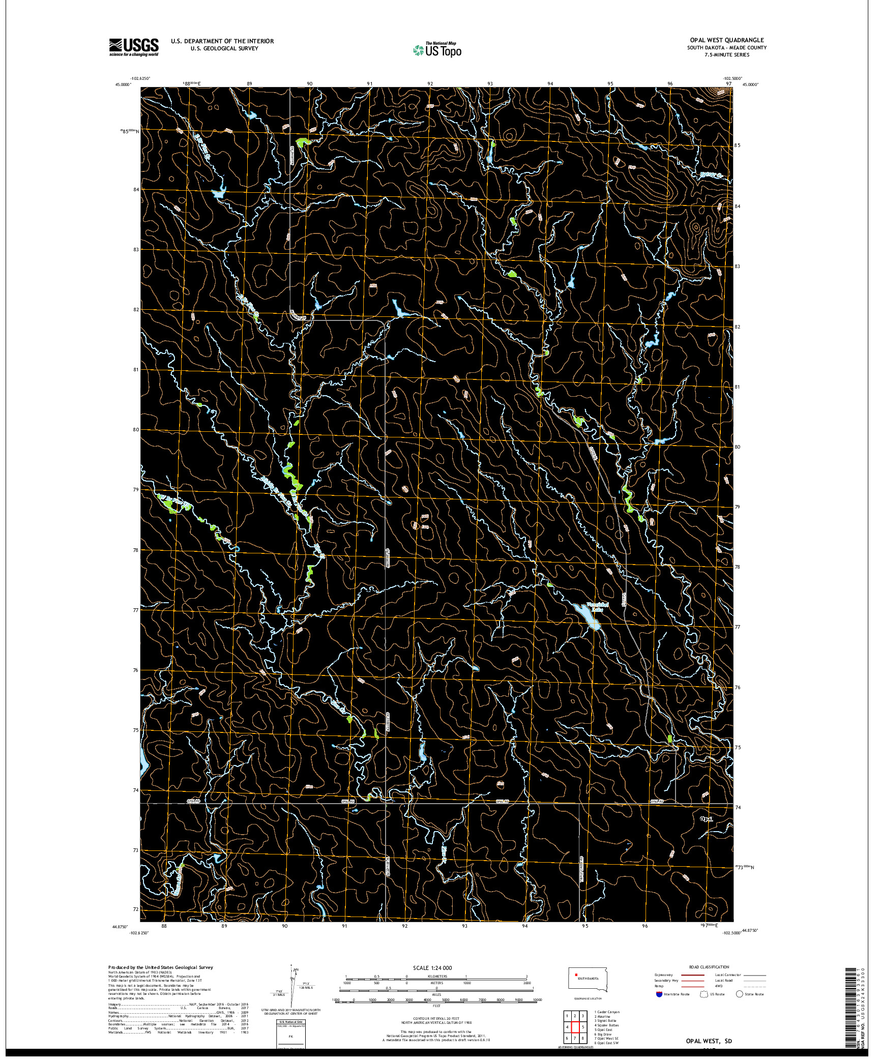 USGS US TOPO 7.5-MINUTE MAP FOR OPAL WEST, SD 2017