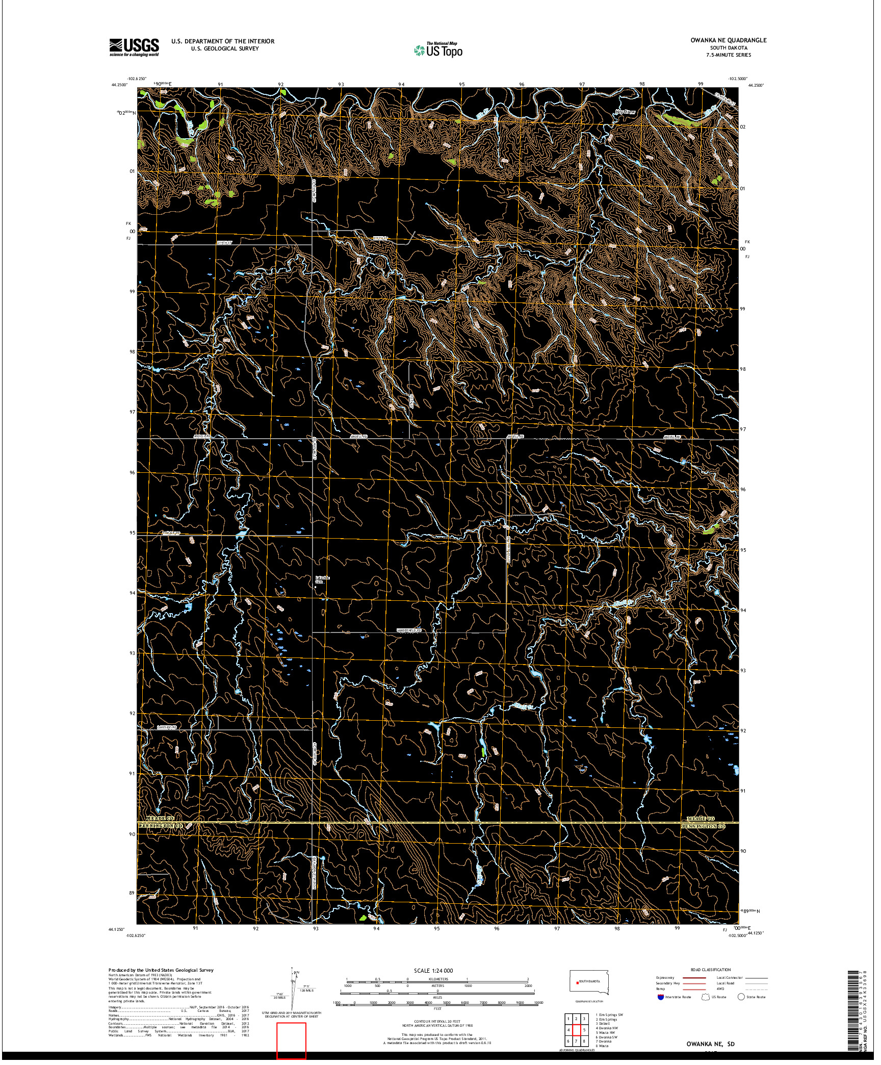 USGS US TOPO 7.5-MINUTE MAP FOR OWANKA NE, SD 2017