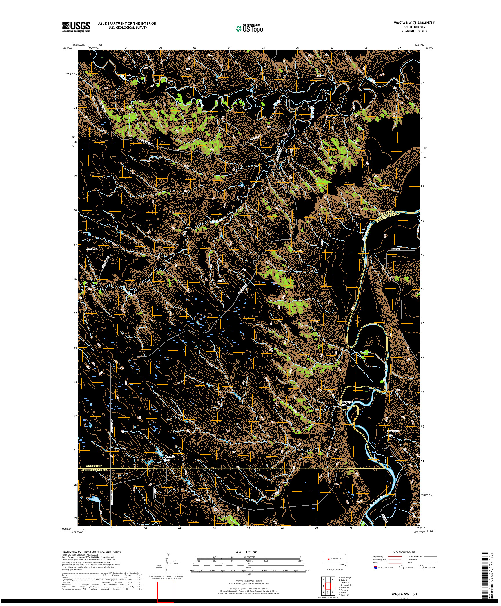 USGS US TOPO 7.5-MINUTE MAP FOR WASTA NW, SD 2017
