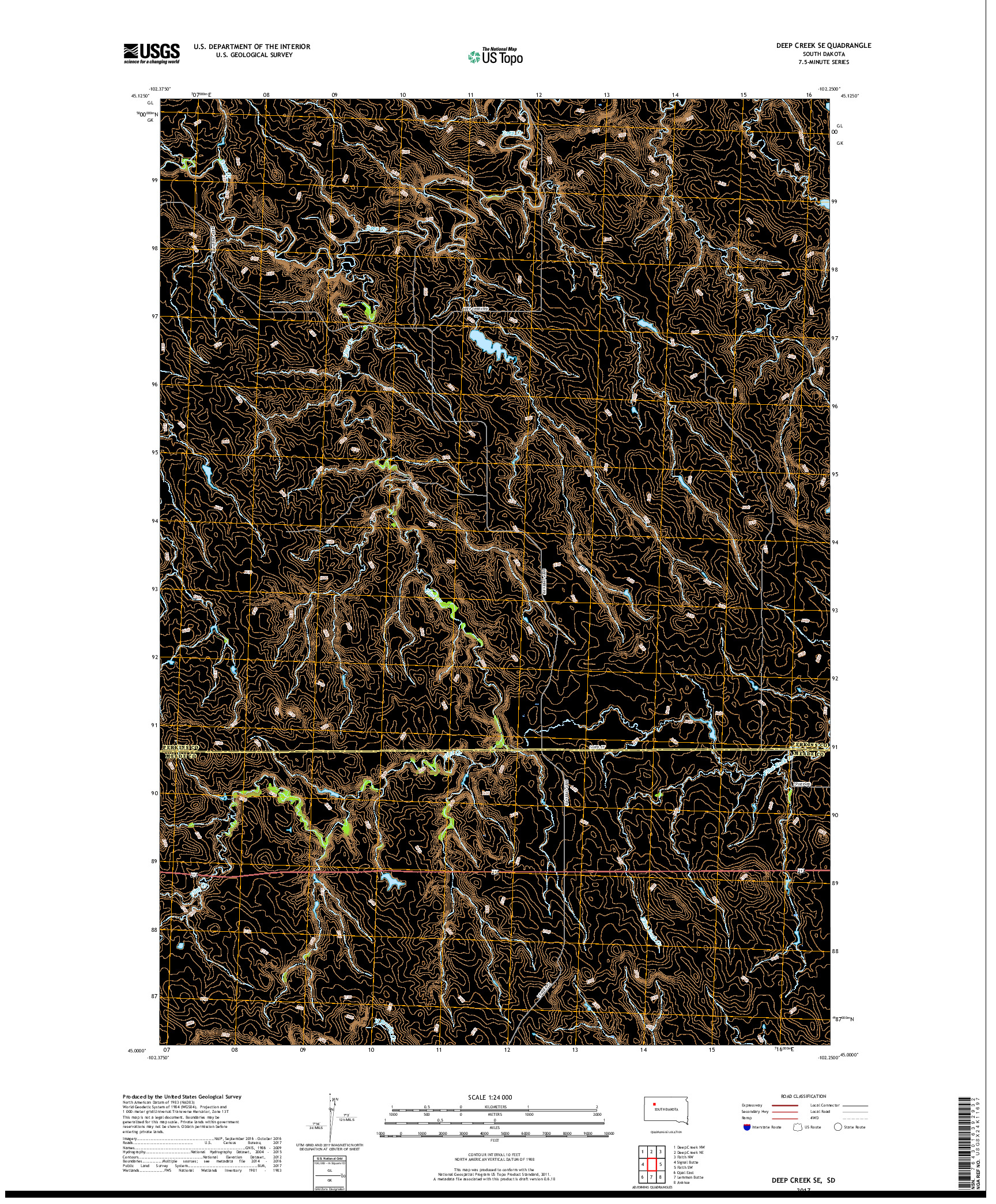 USGS US TOPO 7.5-MINUTE MAP FOR DEEP CREEK SE, SD 2017