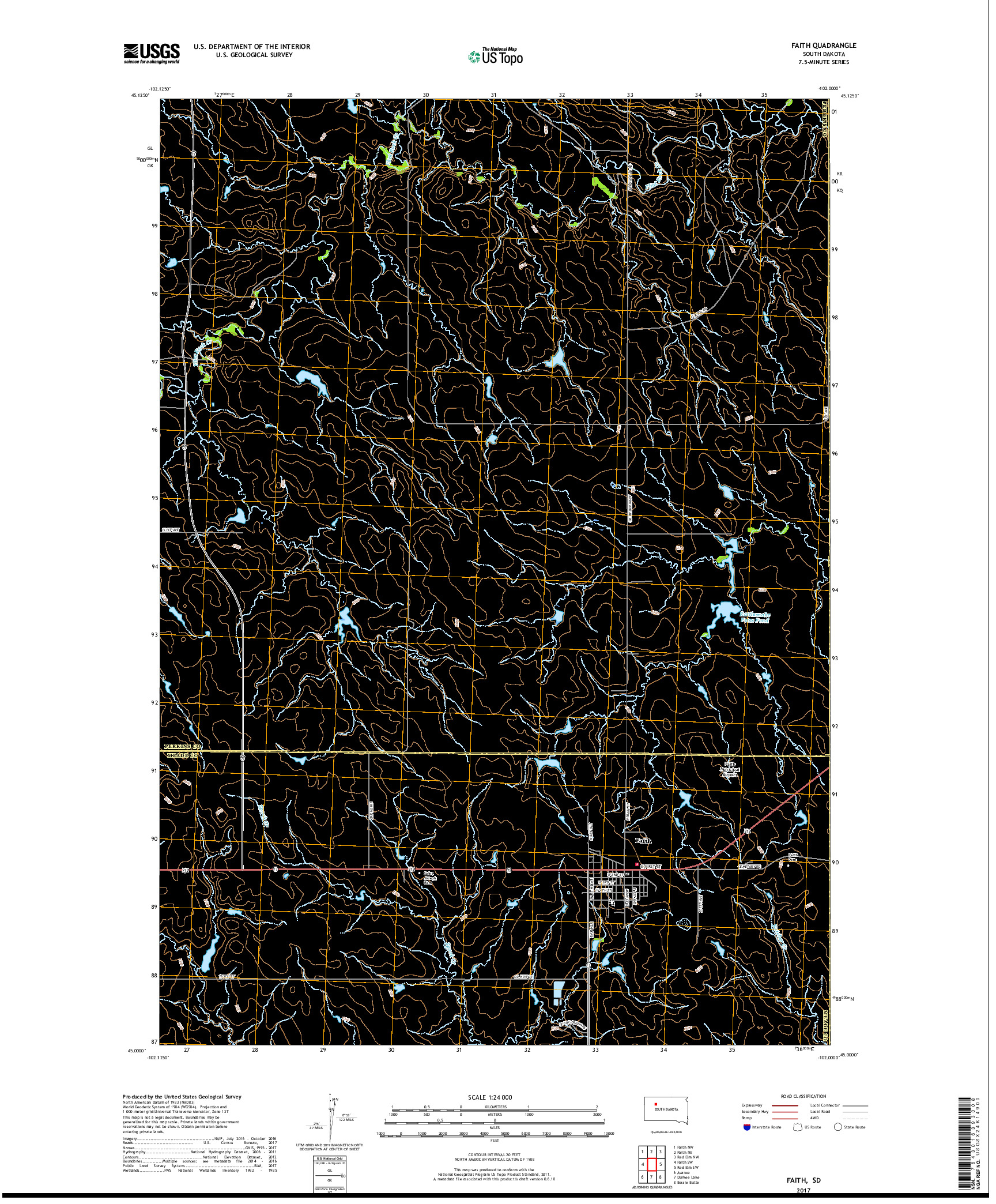 USGS US TOPO 7.5-MINUTE MAP FOR FAITH, SD 2017