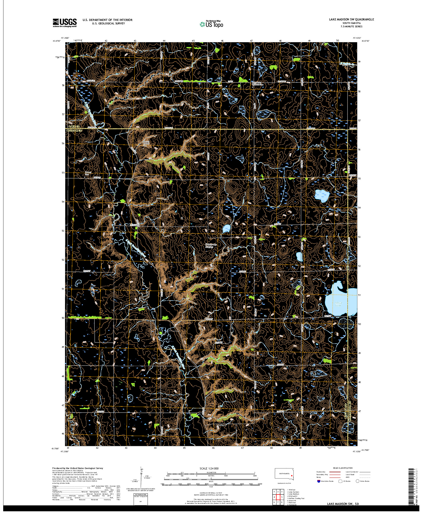 USGS US TOPO 7.5-MINUTE MAP FOR LAKE MADISON SW, SD 2017