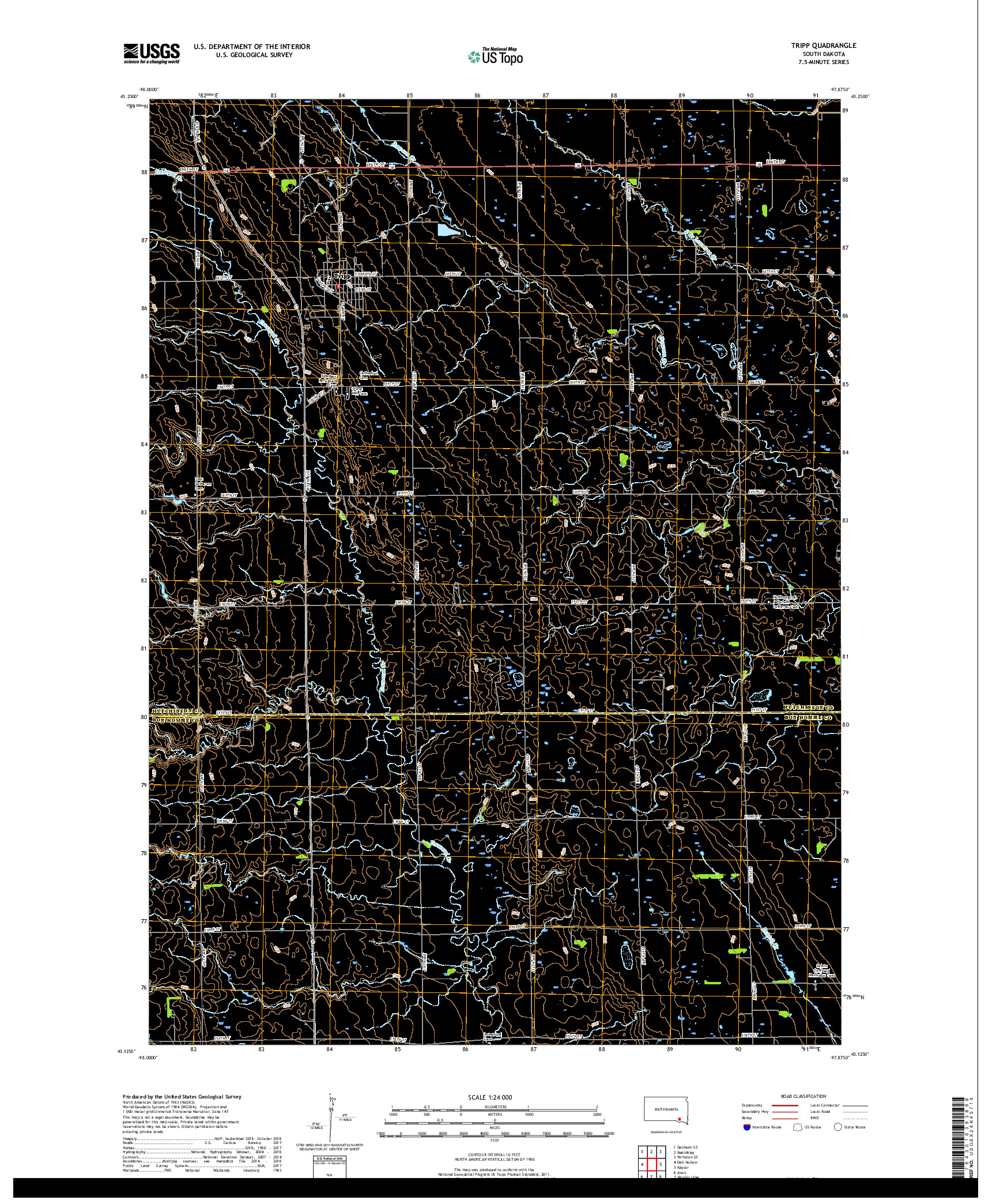 USGS US TOPO 7.5-MINUTE MAP FOR TRIPP, SD 2017