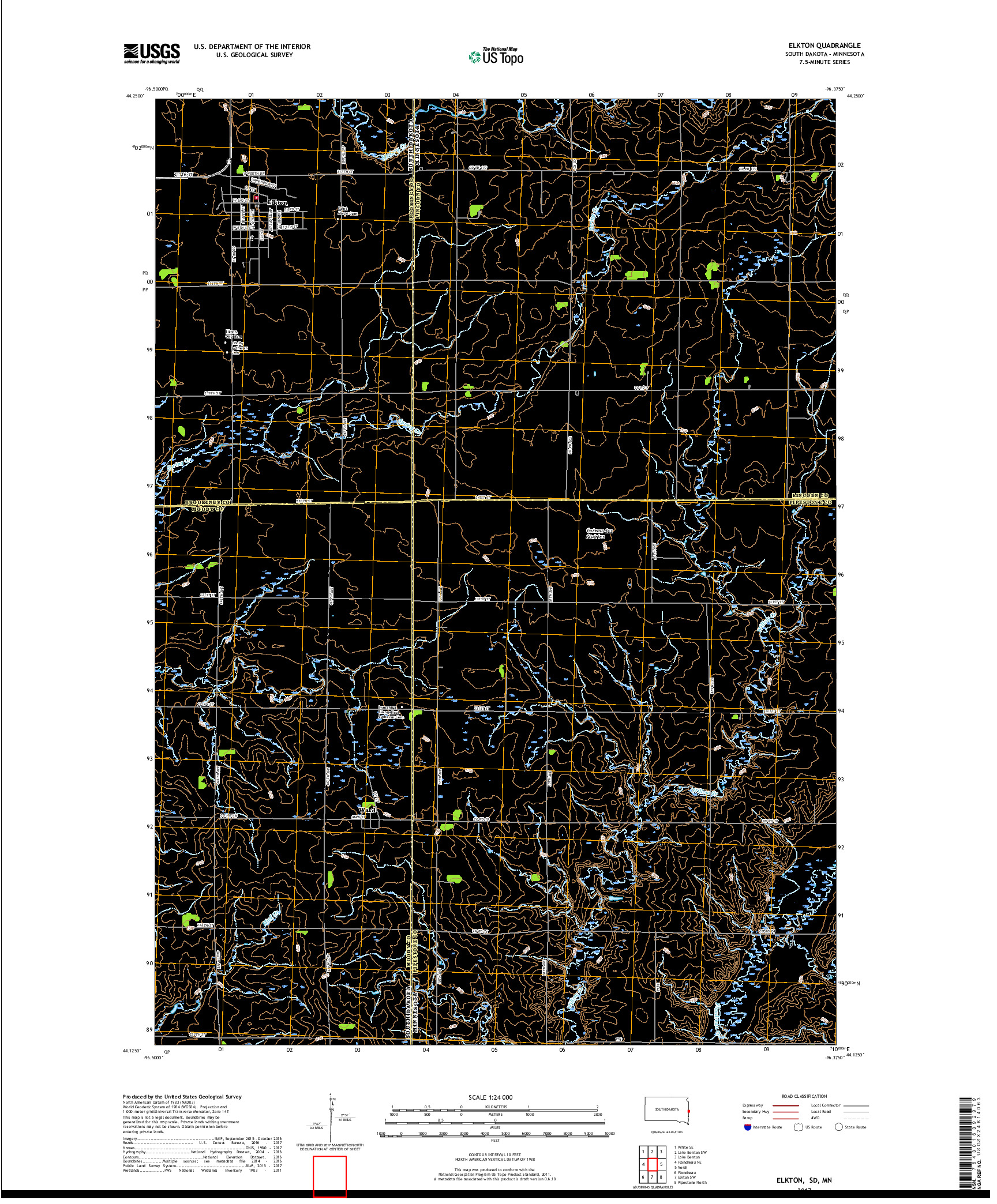 USGS US TOPO 7.5-MINUTE MAP FOR ELKTON, SD,MN 2017