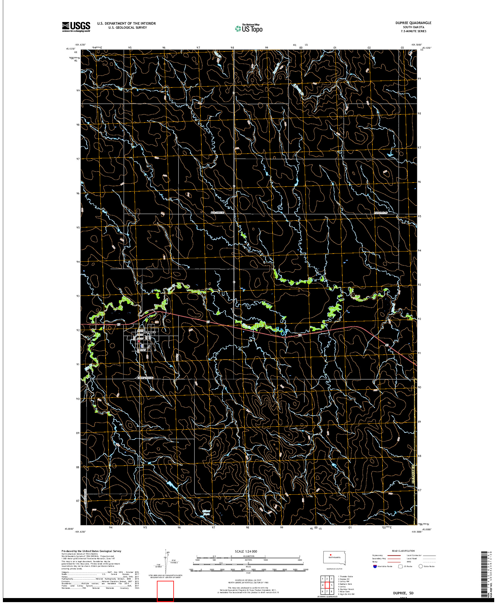 USGS US TOPO 7.5-MINUTE MAP FOR DUPREE, SD 2017