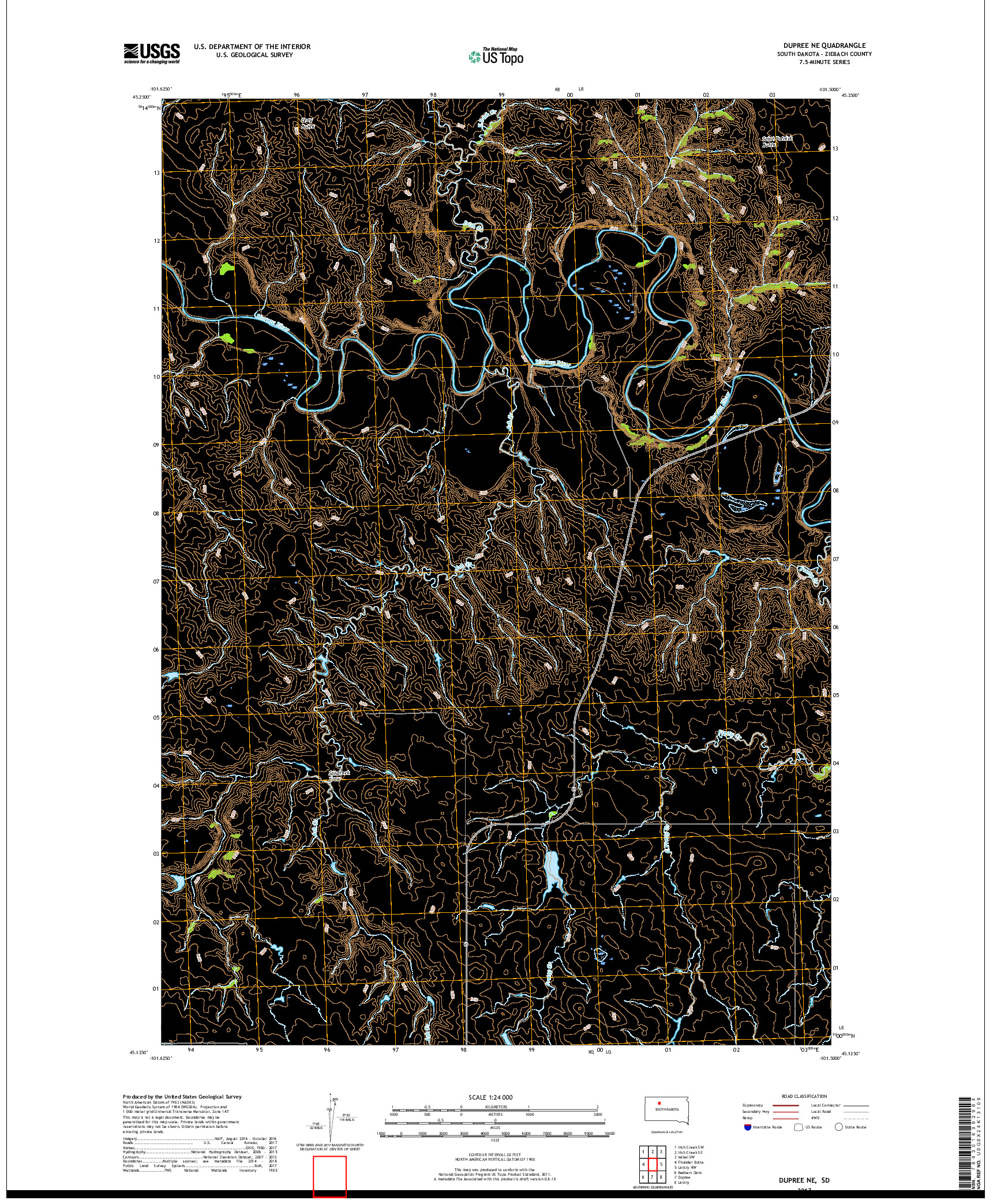 USGS US TOPO 7.5-MINUTE MAP FOR DUPREE NE, SD 2017