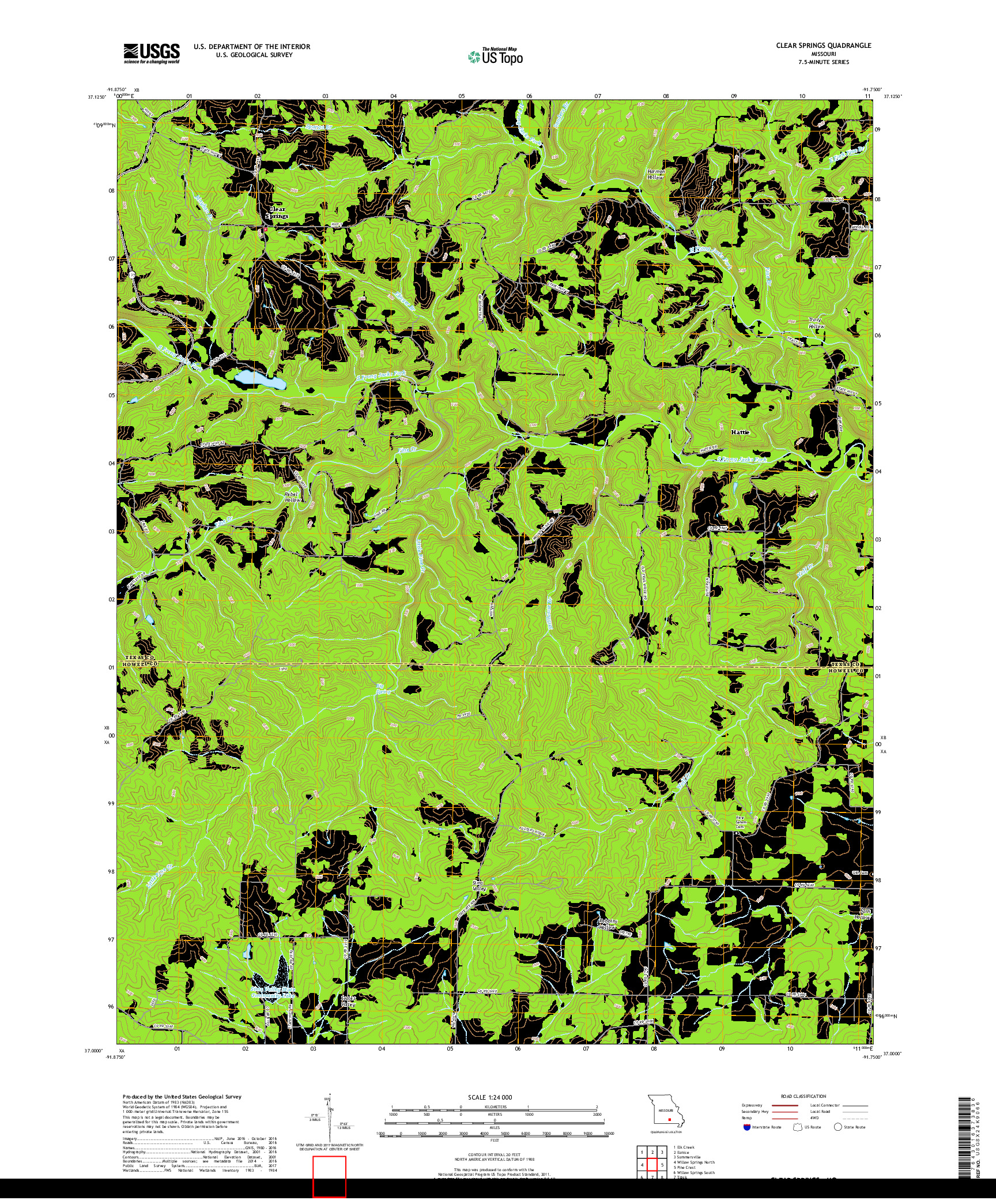 USGS US TOPO 7.5-MINUTE MAP FOR CLEAR SPRINGS, MO 2017