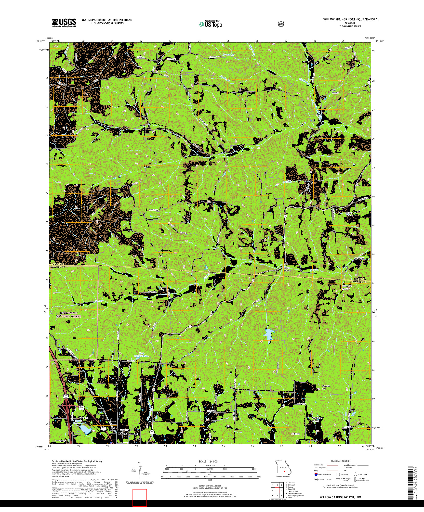 USGS US TOPO 7.5-MINUTE MAP FOR WILLOW SPRINGS NORTH, MO 2017