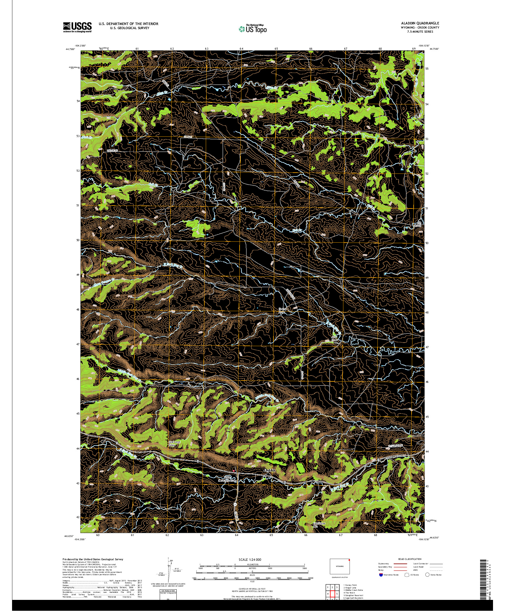 USGS US TOPO 7.5-MINUTE MAP FOR ALADDIN, WY 2017