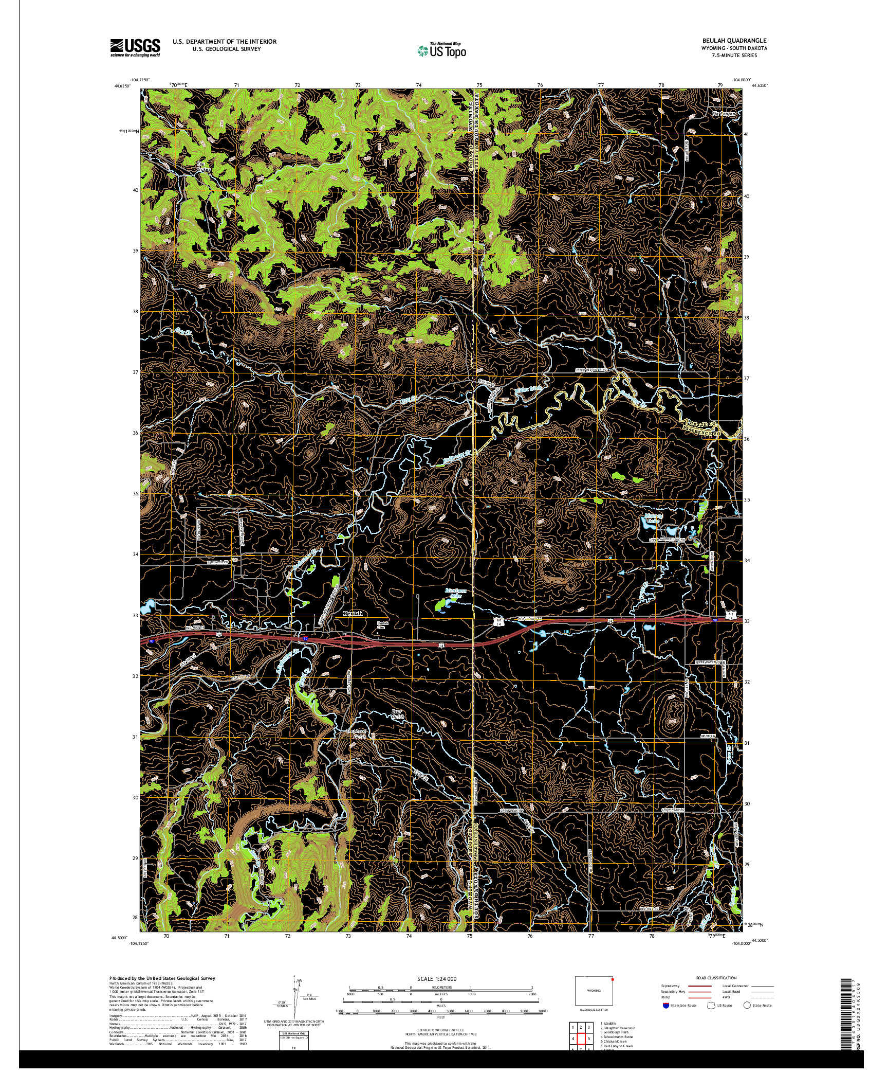 USGS US TOPO 7.5-MINUTE MAP FOR BEULAH, WY,SD 2017