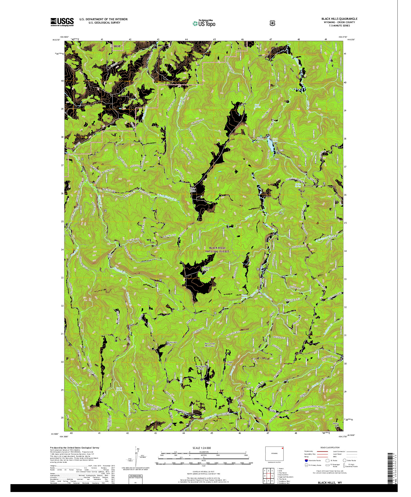 USGS US TOPO 7.5-MINUTE MAP FOR BLACK HILLS, WY 2017