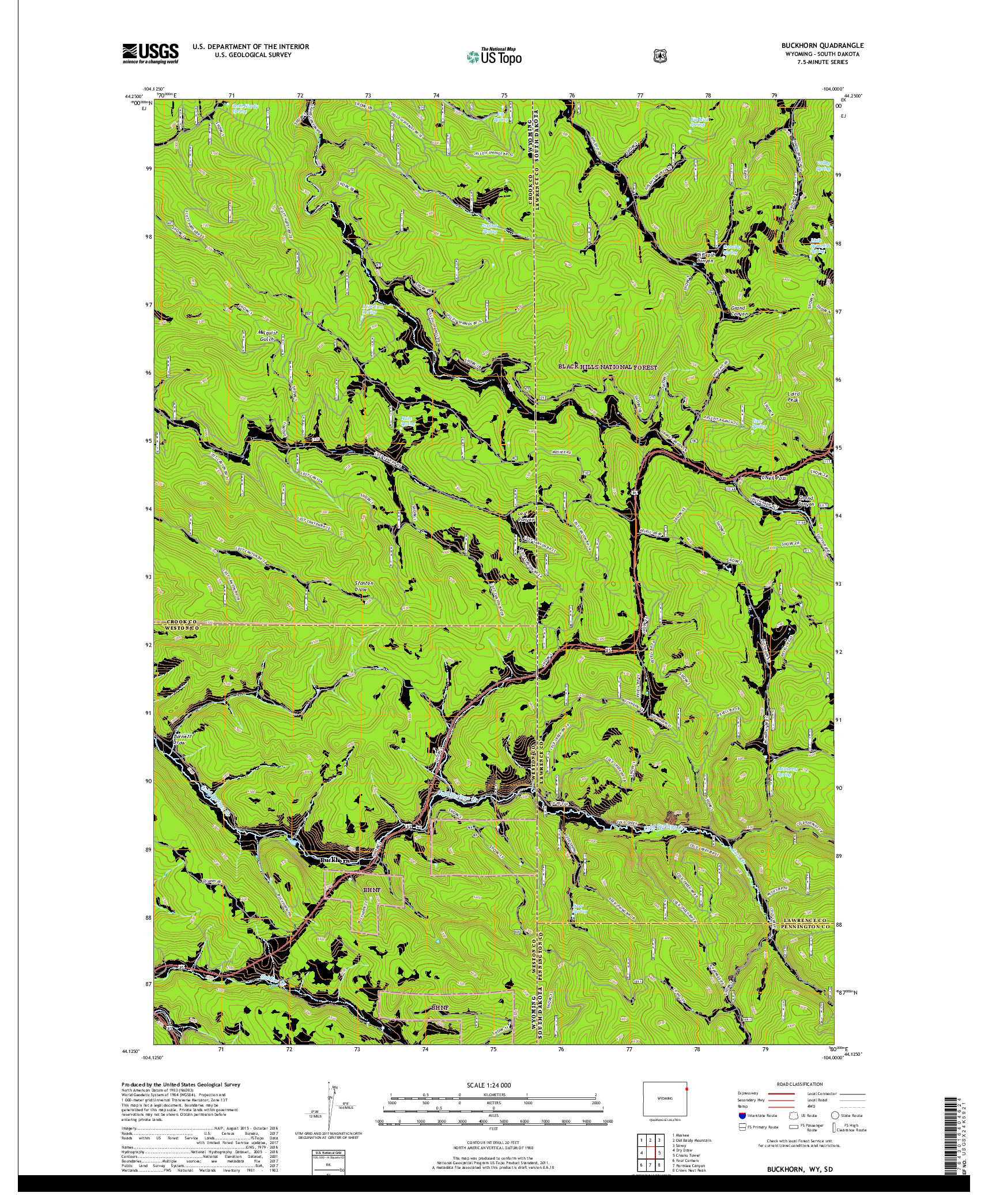 USGS US TOPO 7.5-MINUTE MAP FOR BUCKHORN, WY,SD 2017