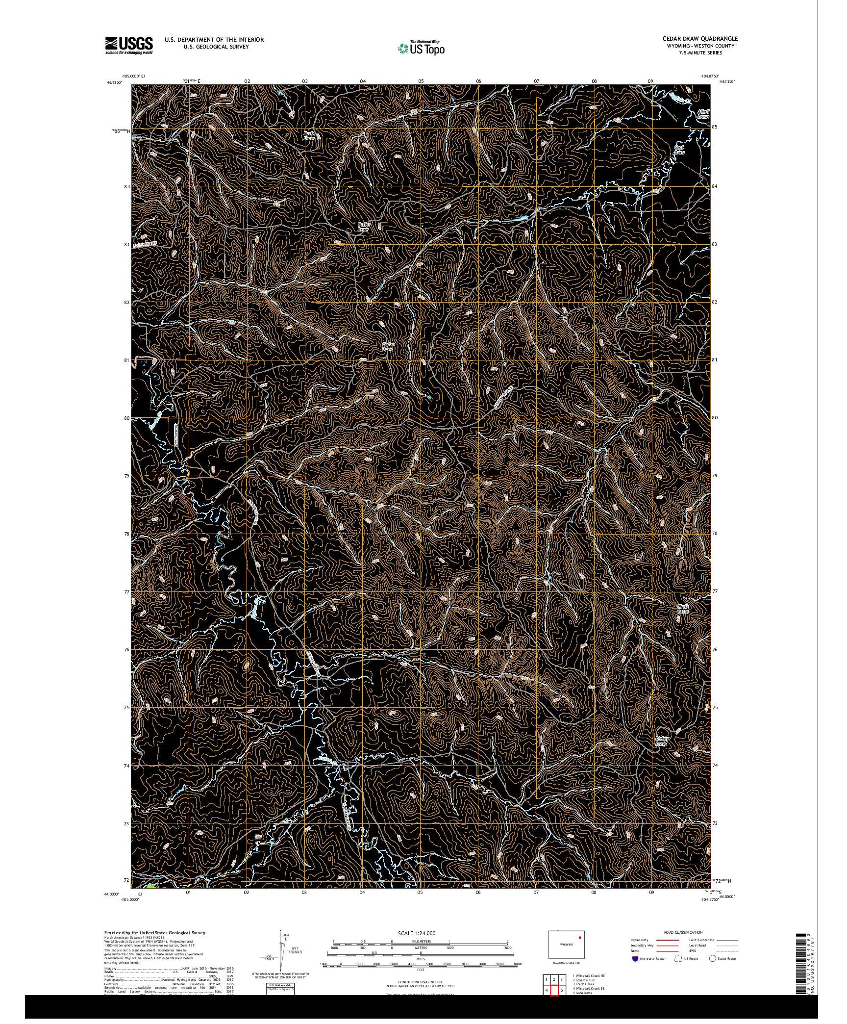 USGS US TOPO 7.5-MINUTE MAP FOR CEDAR DRAW, WY 2017