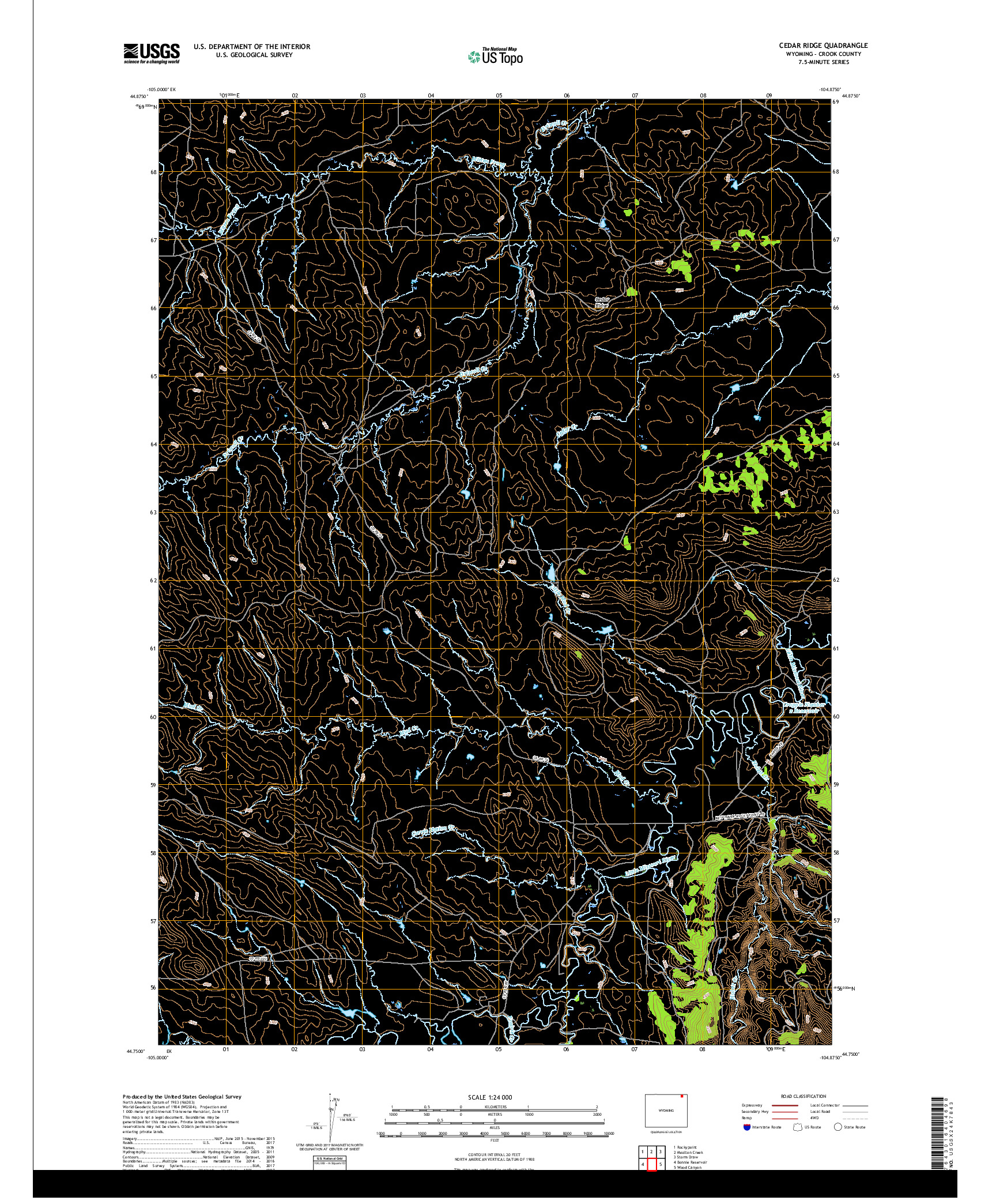 USGS US TOPO 7.5-MINUTE MAP FOR CEDAR RIDGE, WY 2017