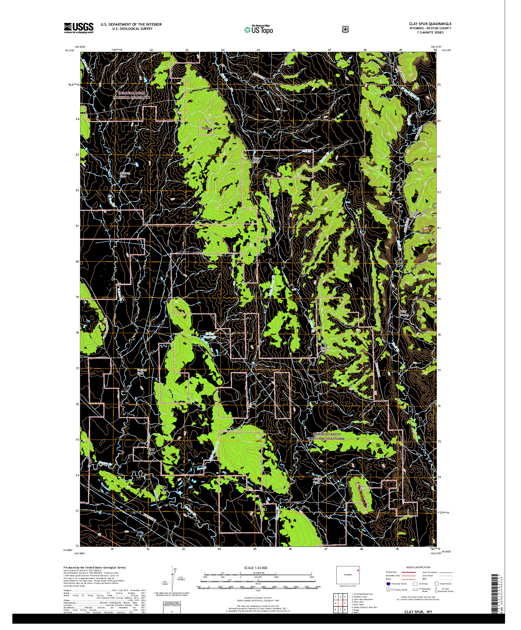 USGS US TOPO 7.5-MINUTE MAP FOR CLAY SPUR, WY 2017