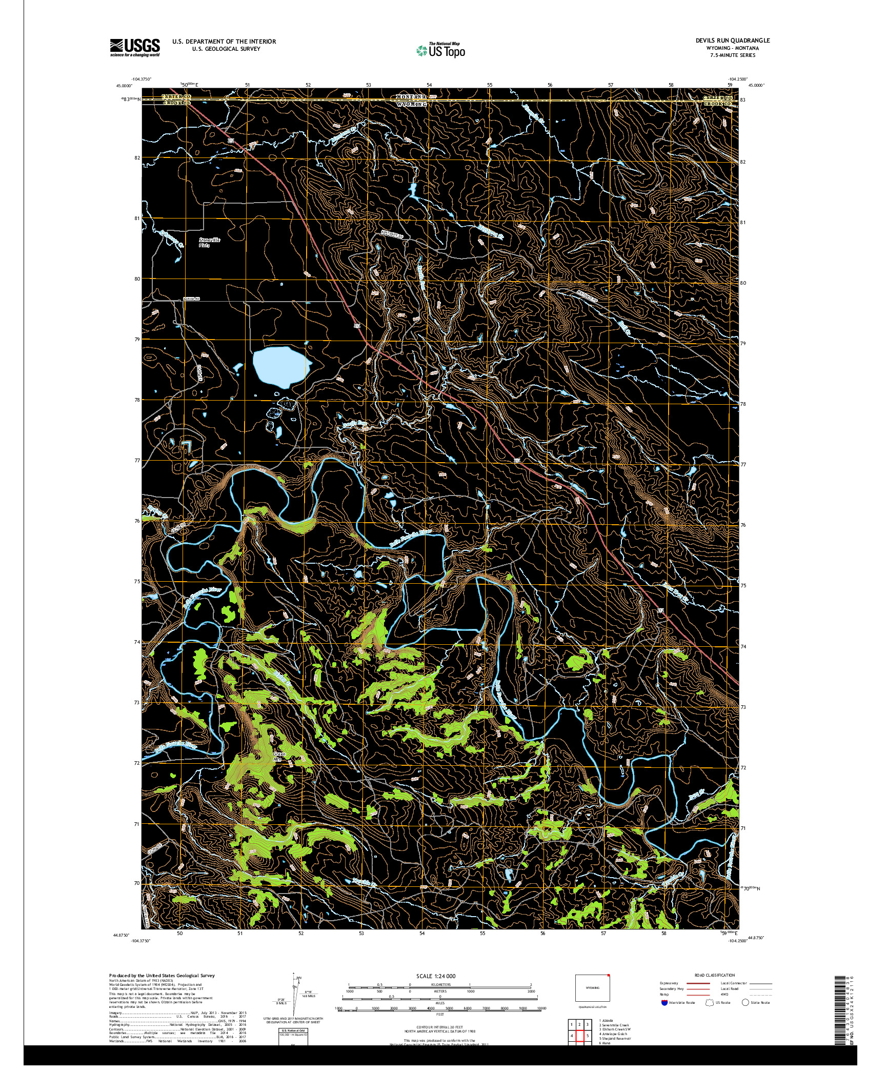 USGS US TOPO 7.5-MINUTE MAP FOR DEVILS RUN, WY,MT 2017