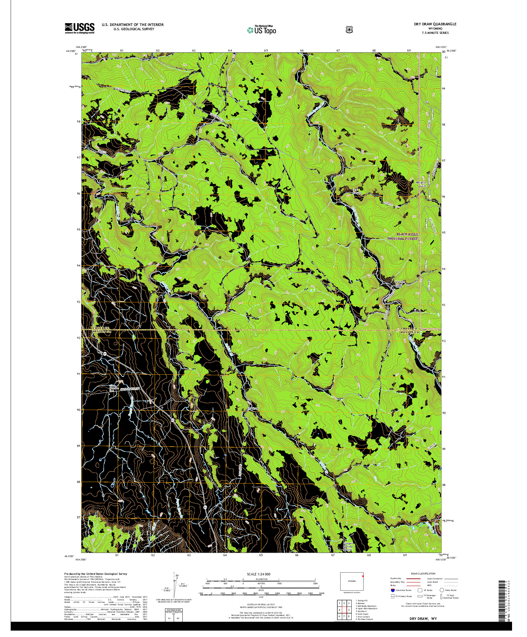 USGS US TOPO 7.5-MINUTE MAP FOR DRY DRAW, WY 2017