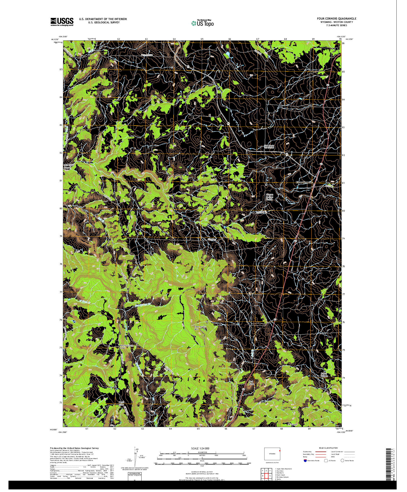 USGS US TOPO 7.5-MINUTE MAP FOR FOUR CORNERS, WY 2017