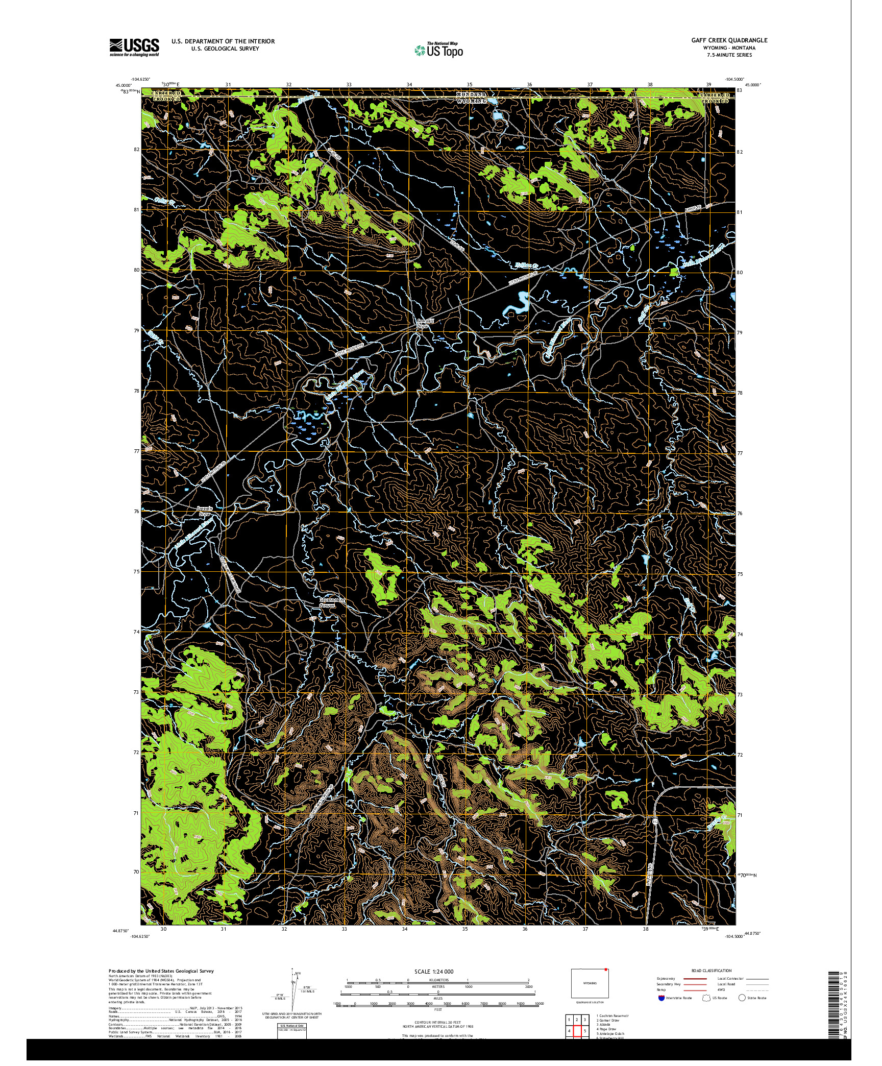 USGS US TOPO 7.5-MINUTE MAP FOR GAFF CREEK, WY,MT 2017