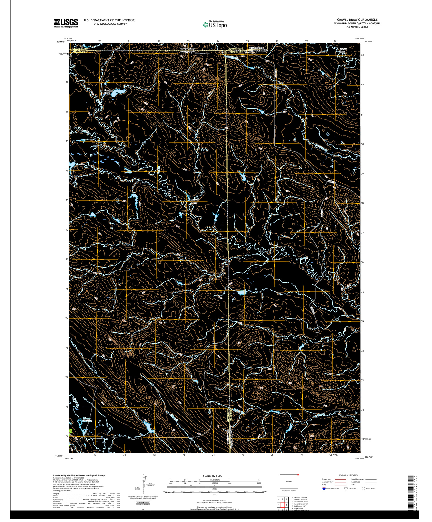 USGS US TOPO 7.5-MINUTE MAP FOR GRAVEL DRAW, WY,SD,MT 2017